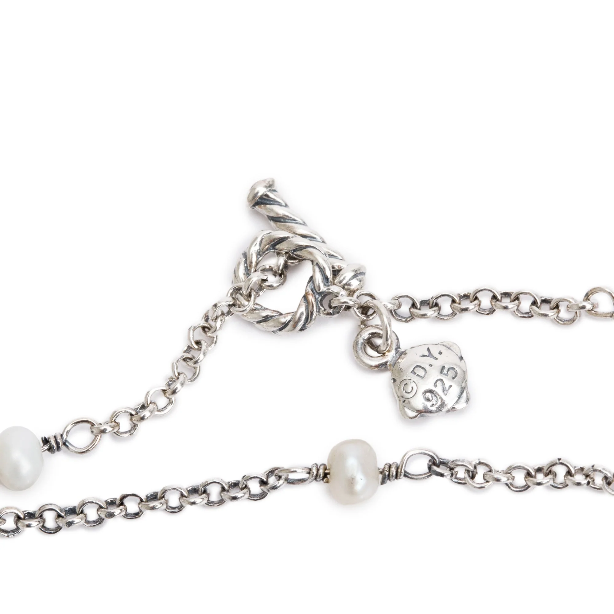 David Yurman Sterling Silver Pearl Logo Long Station Necklace - Image 4