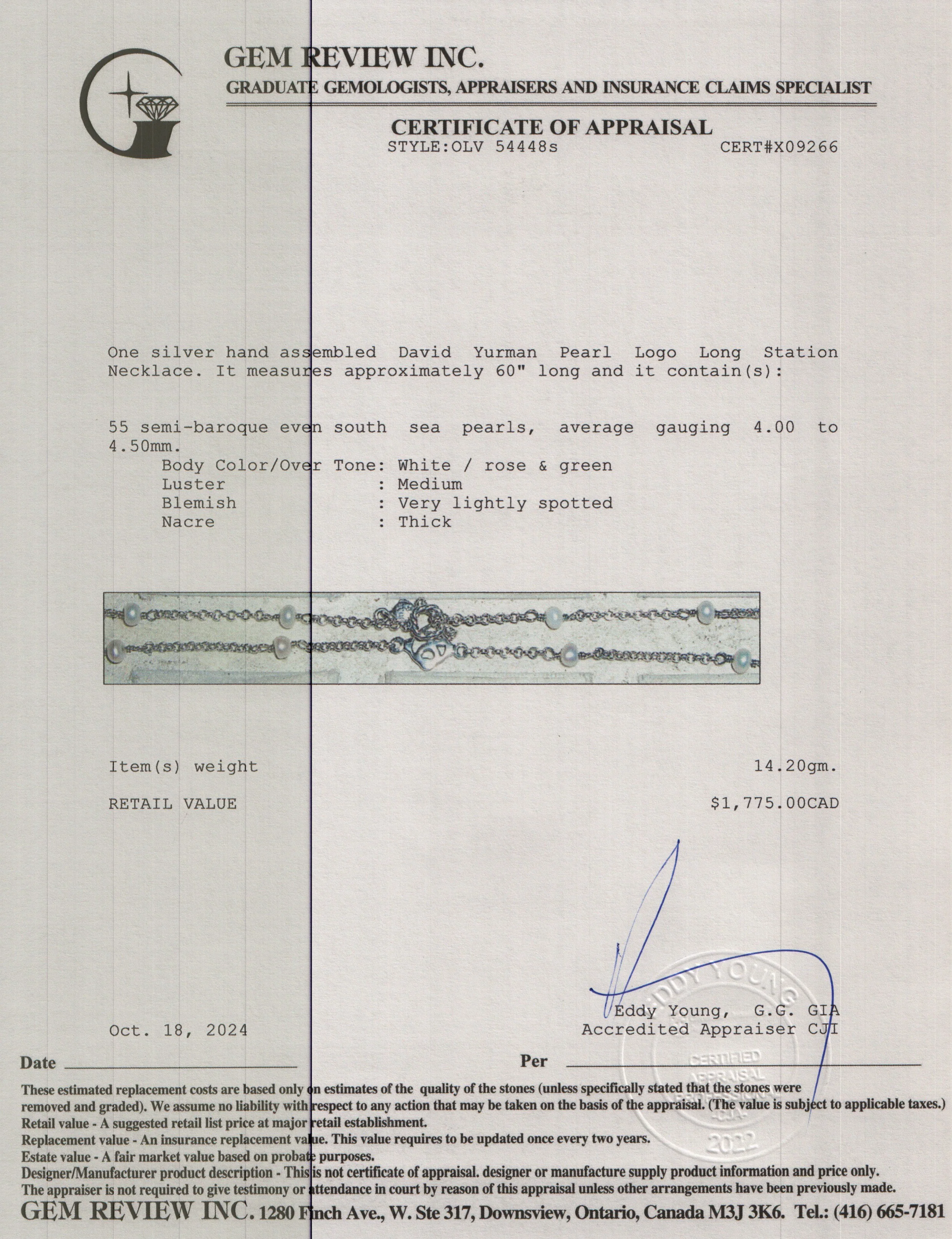 David Yurman Sterling Silver Pearl Logo Long Station Necklace - Image 5