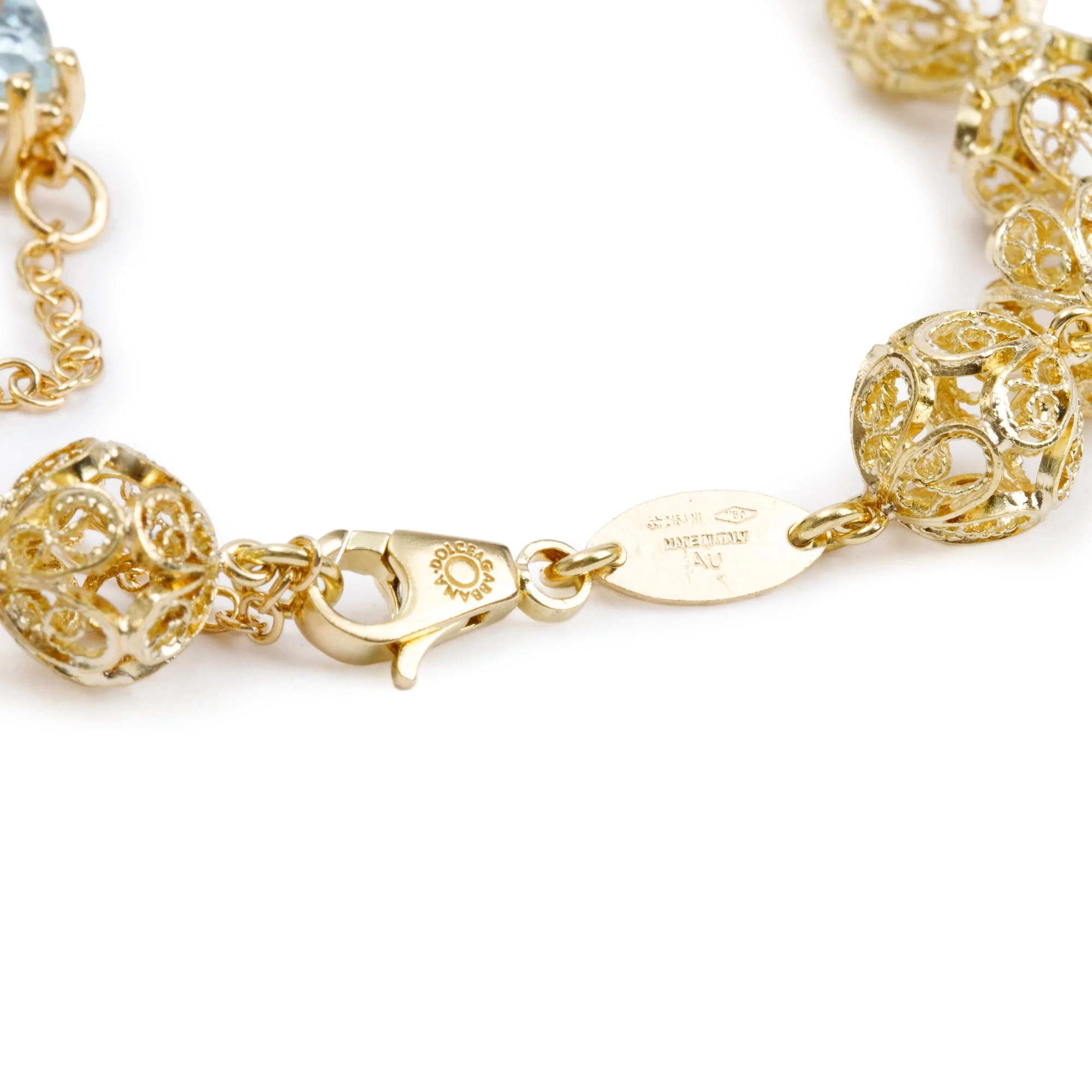 Dolce & Gabbana 18k Yellow Gold Filigree Multicolor Stone Pizzo Necklace w/ Box - Image 7