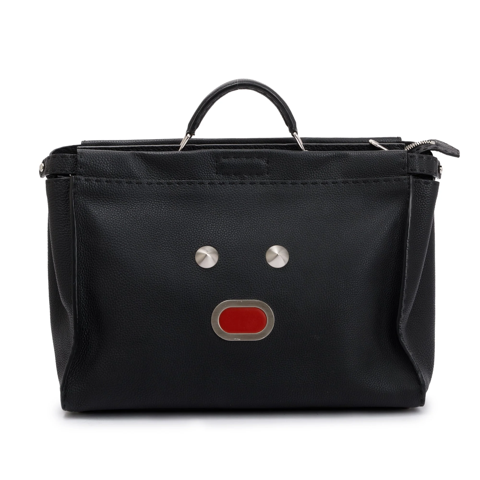 Fendi Black Calfskin Leather Faces XL Peekaboo Bag w/ Strap - Image 3