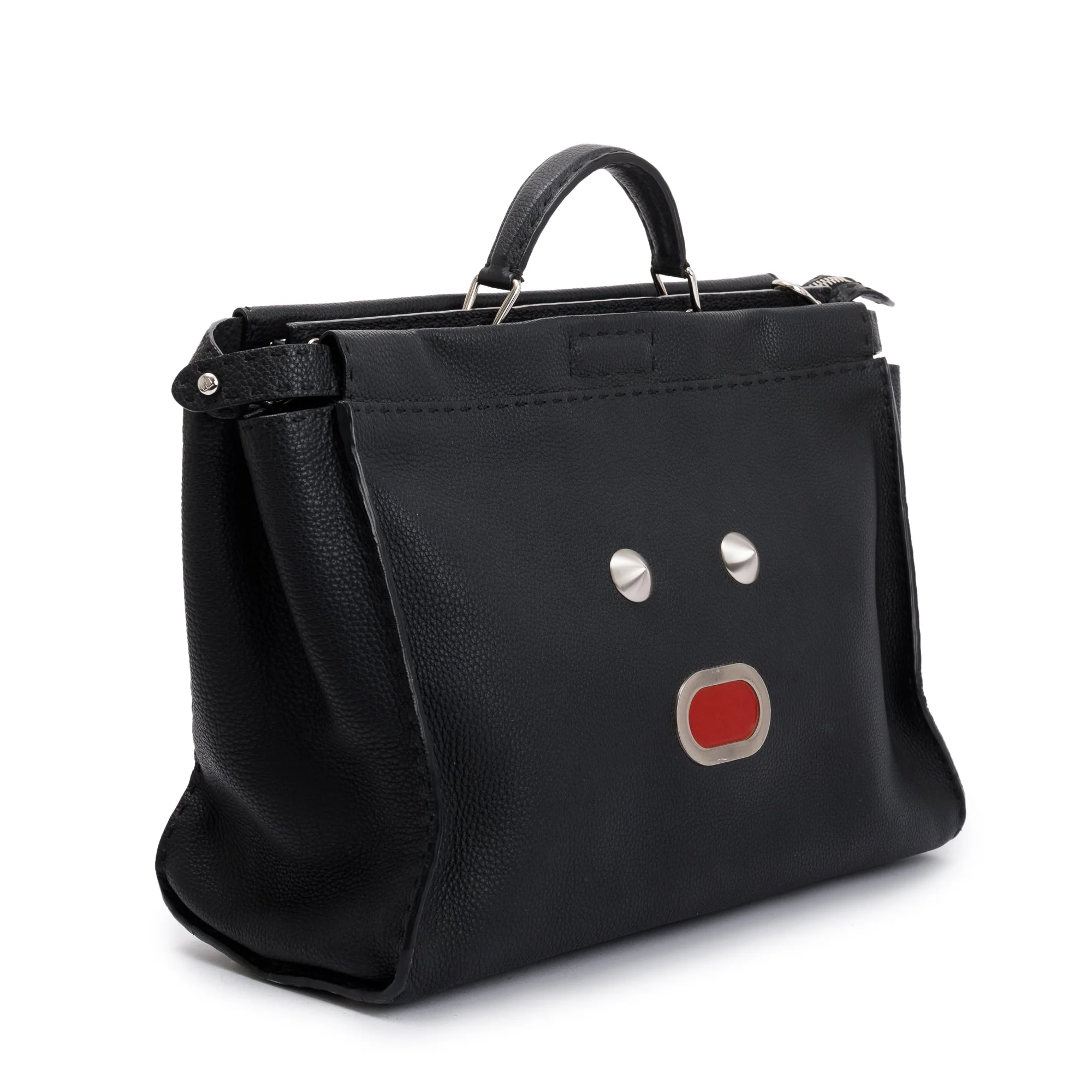 Fendi Black Calfskin Leather Faces XL Peekaboo Bag w/ Strap - Image 4