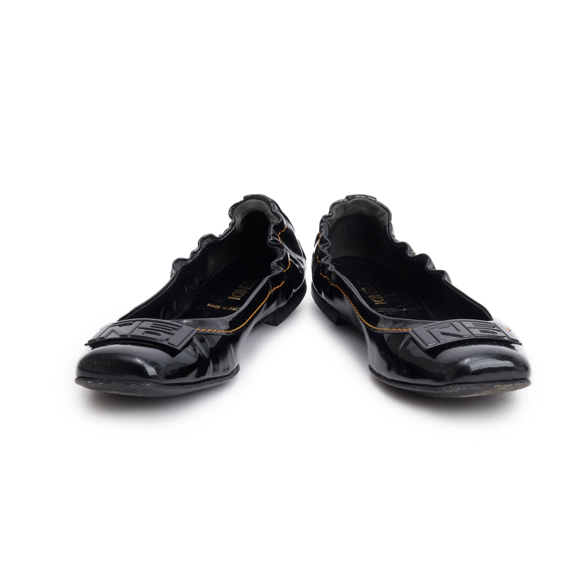 Fendi Black Patent Leather Logo Ballet Flats, Size 37 - Image 3