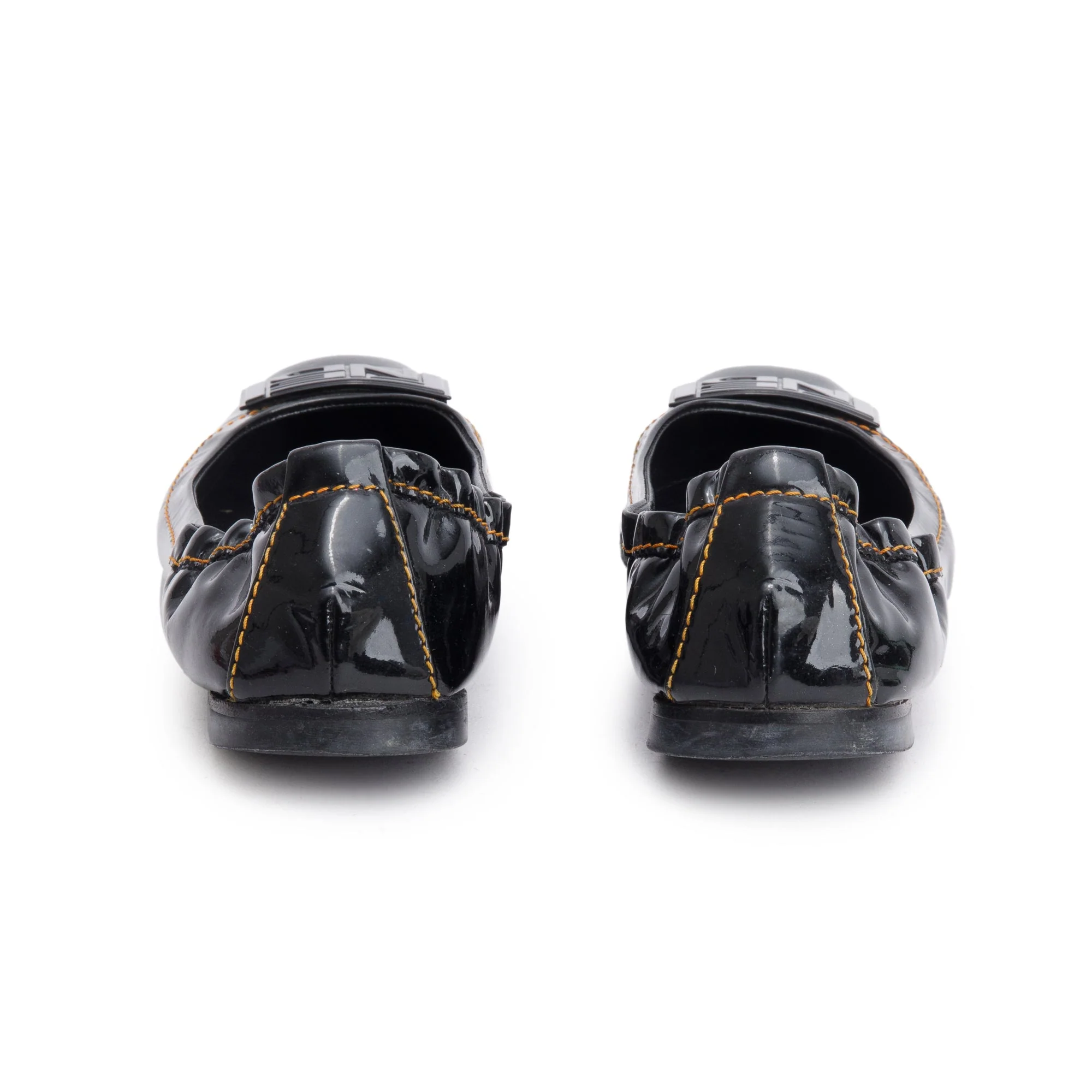 Fendi Black Patent Leather Logo Ballet Flats, Size 37 - Image 4