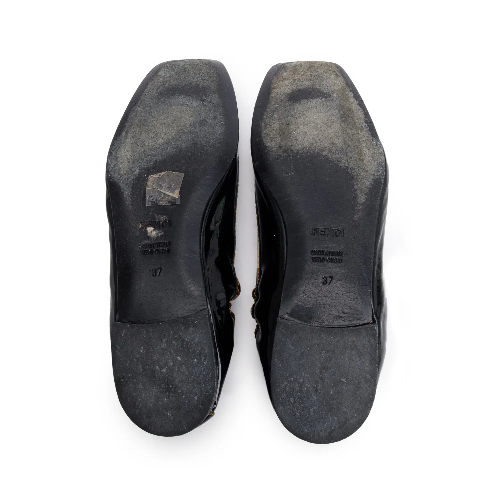 Fendi Black Patent Leather Logo Ballet Flats, Size 37 - Image 5
