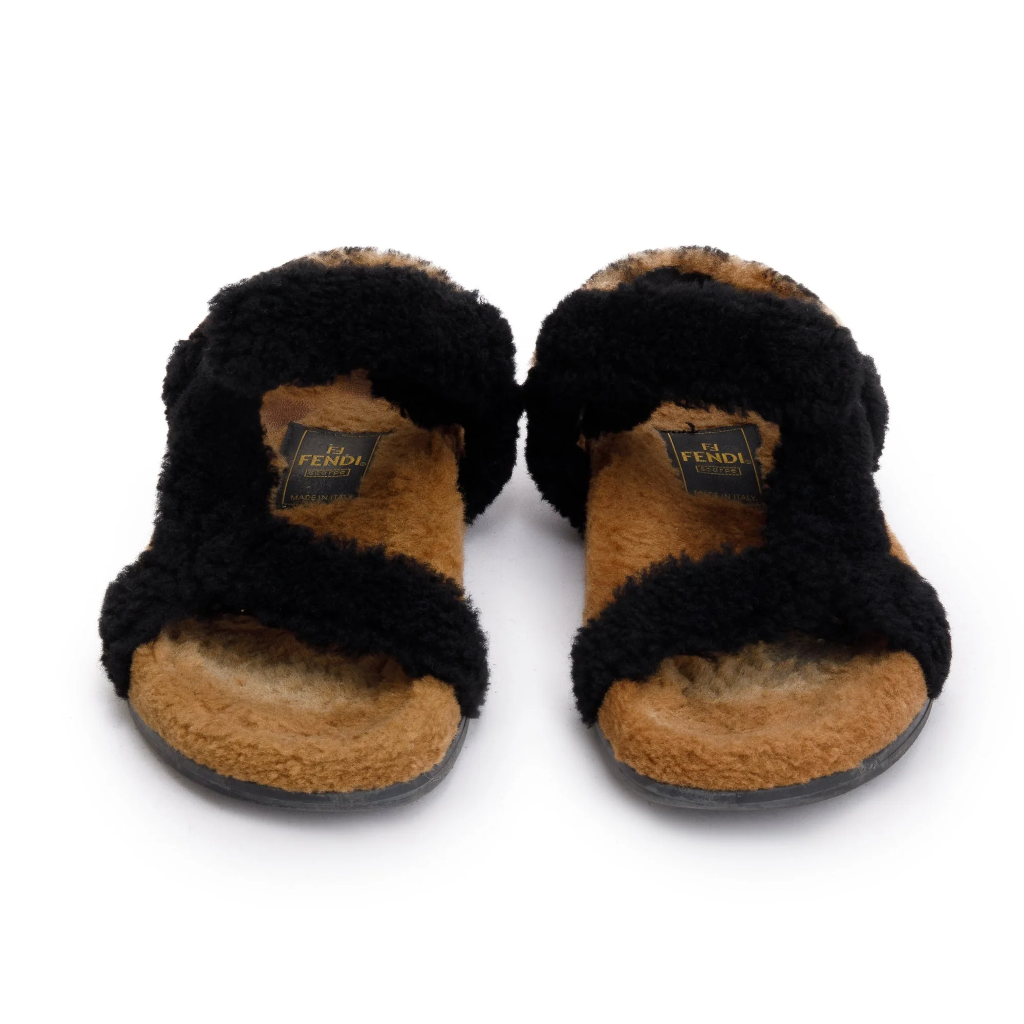 Fendi Brown FF Fur Fendi Feel Sandals, Size 37 - Image 4