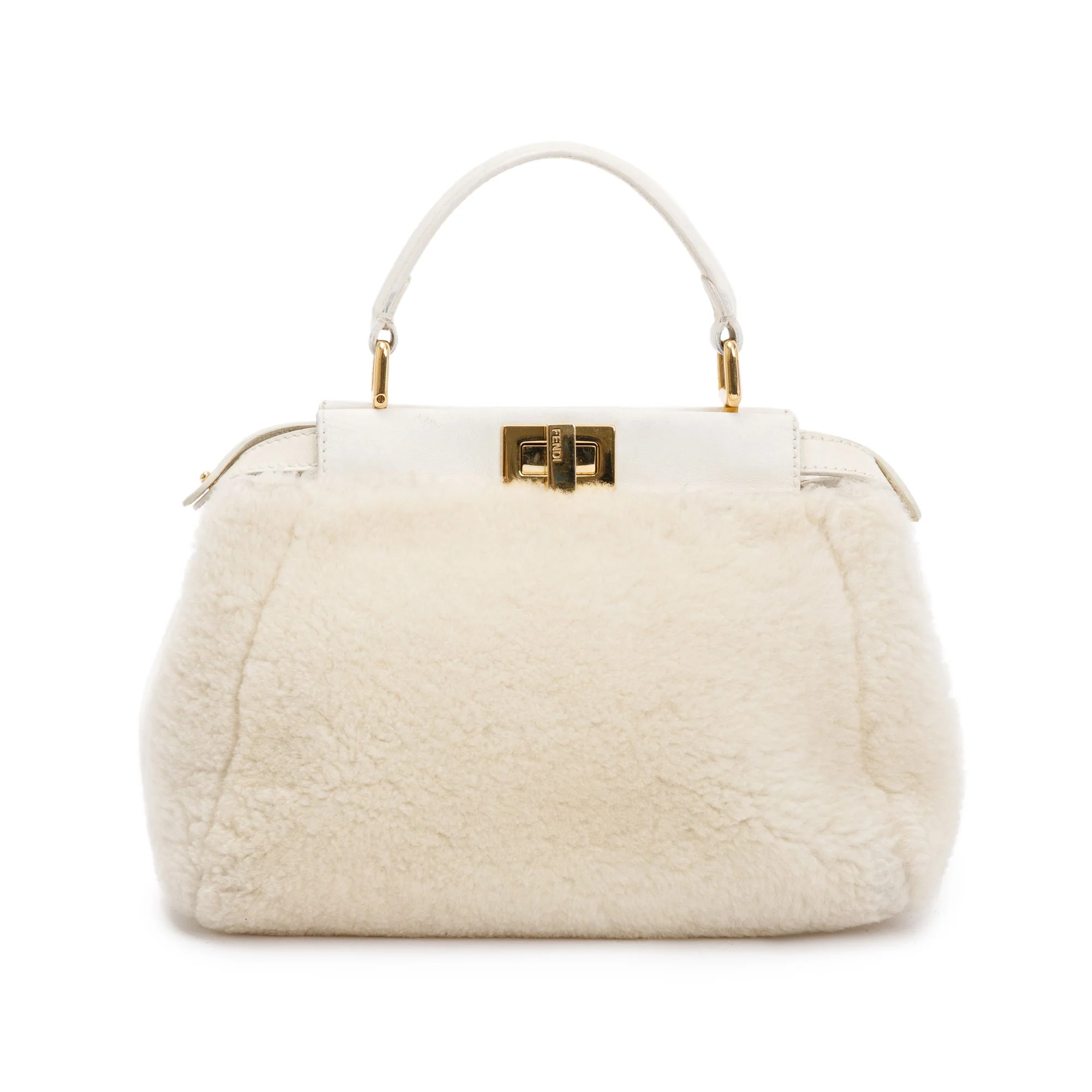 Fendi White Shearling Mini Peekaboo Handle Bag - Image 3