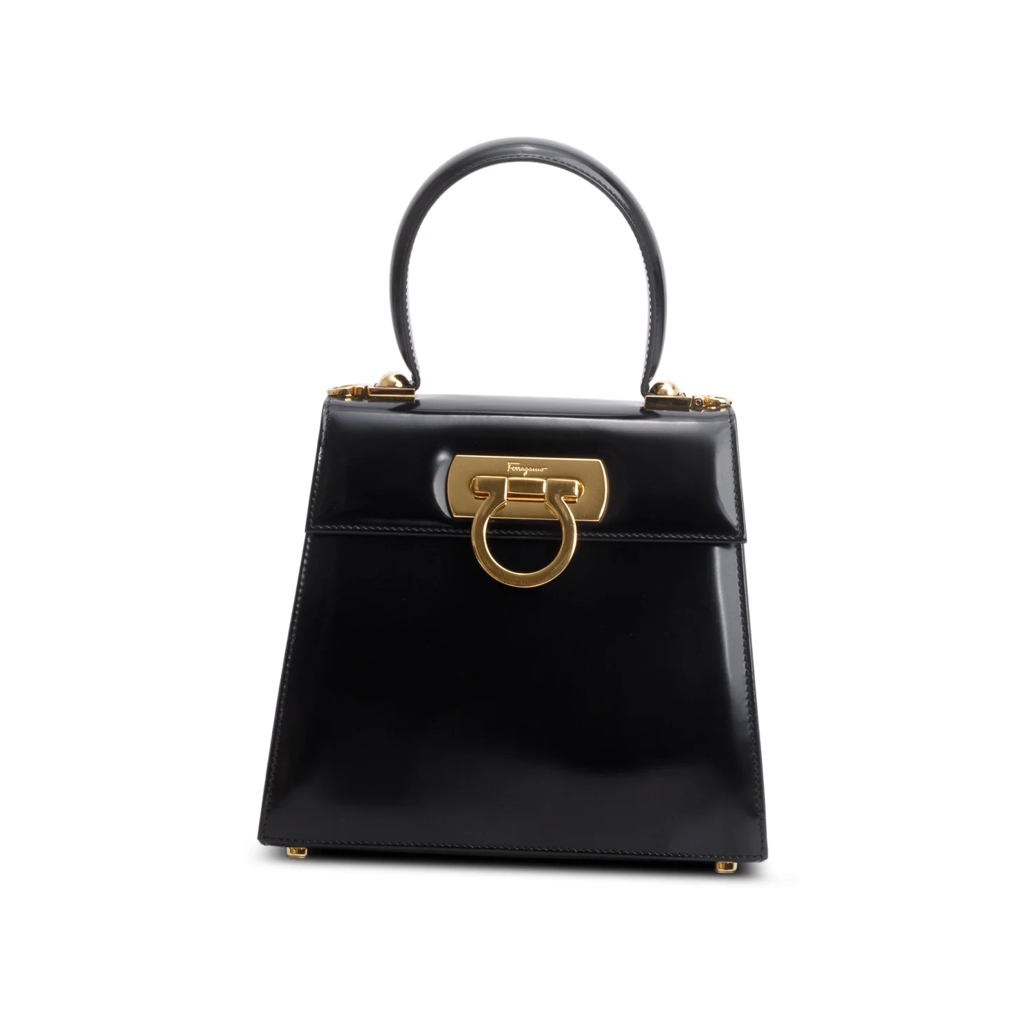 Ferragamo 2023 Black Brushed Off Calfskin Small Iconic Top Handle Bag w/ Box, Strap & Receipt - Image 4