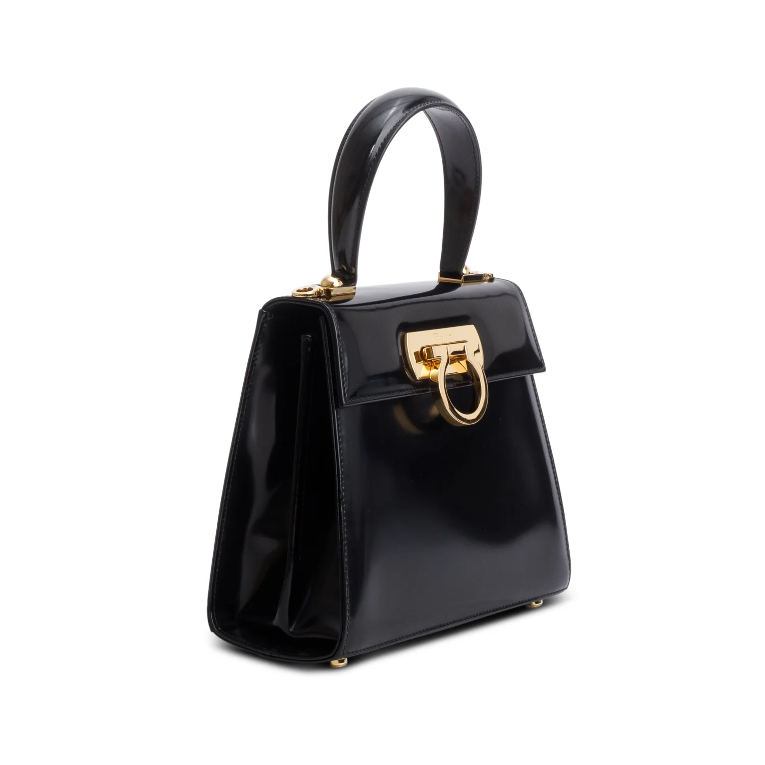 Ferragamo 2023 Black Brushed Off Calfskin Small Iconic Top Handle Bag w/ Box, Strap & Receipt - Image 5
