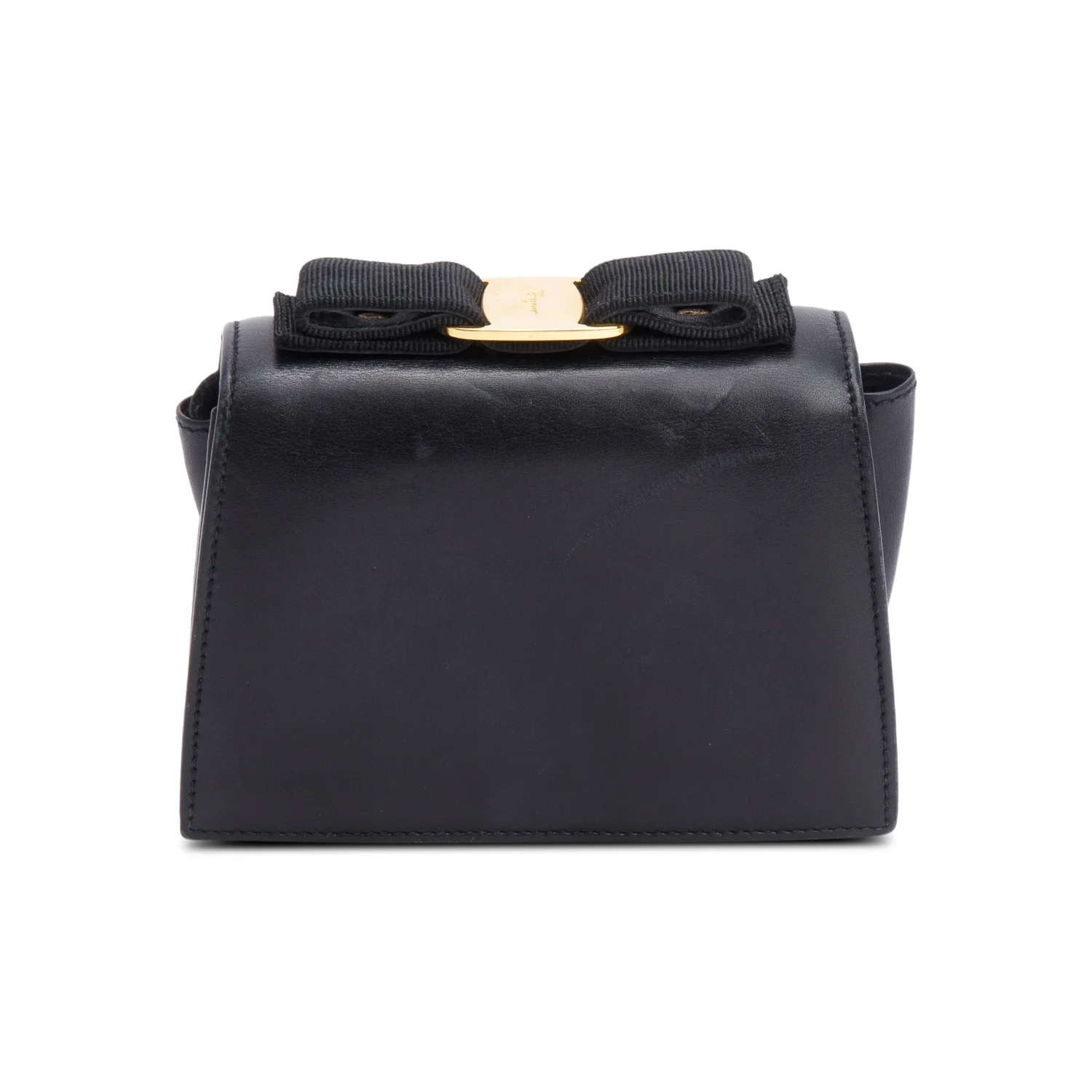 Ferragamo Black Leather Mini Vara Bow Flap Crossbody Bag - Image 3
