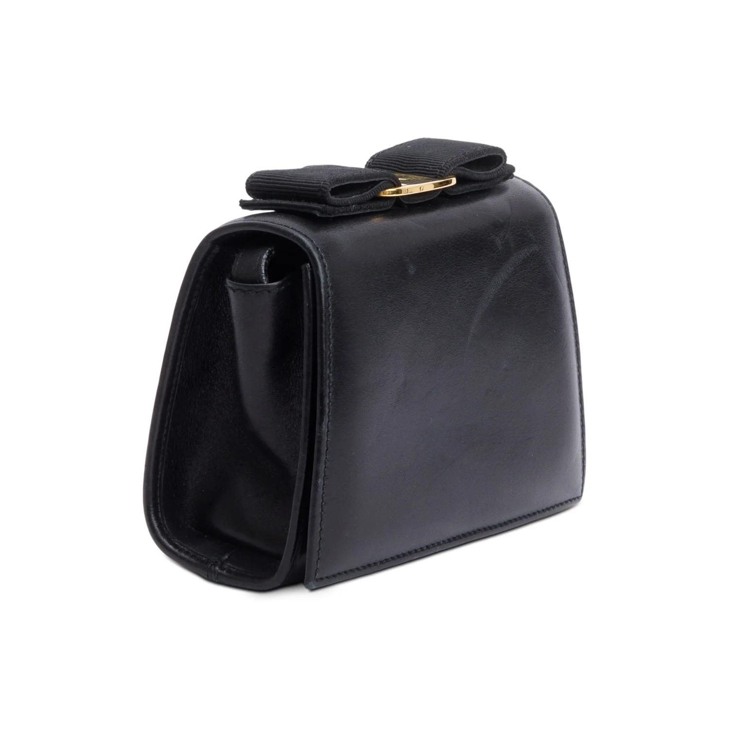 Ferragamo Black Leather Mini Vara Bow Flap Crossbody Bag - Image 4