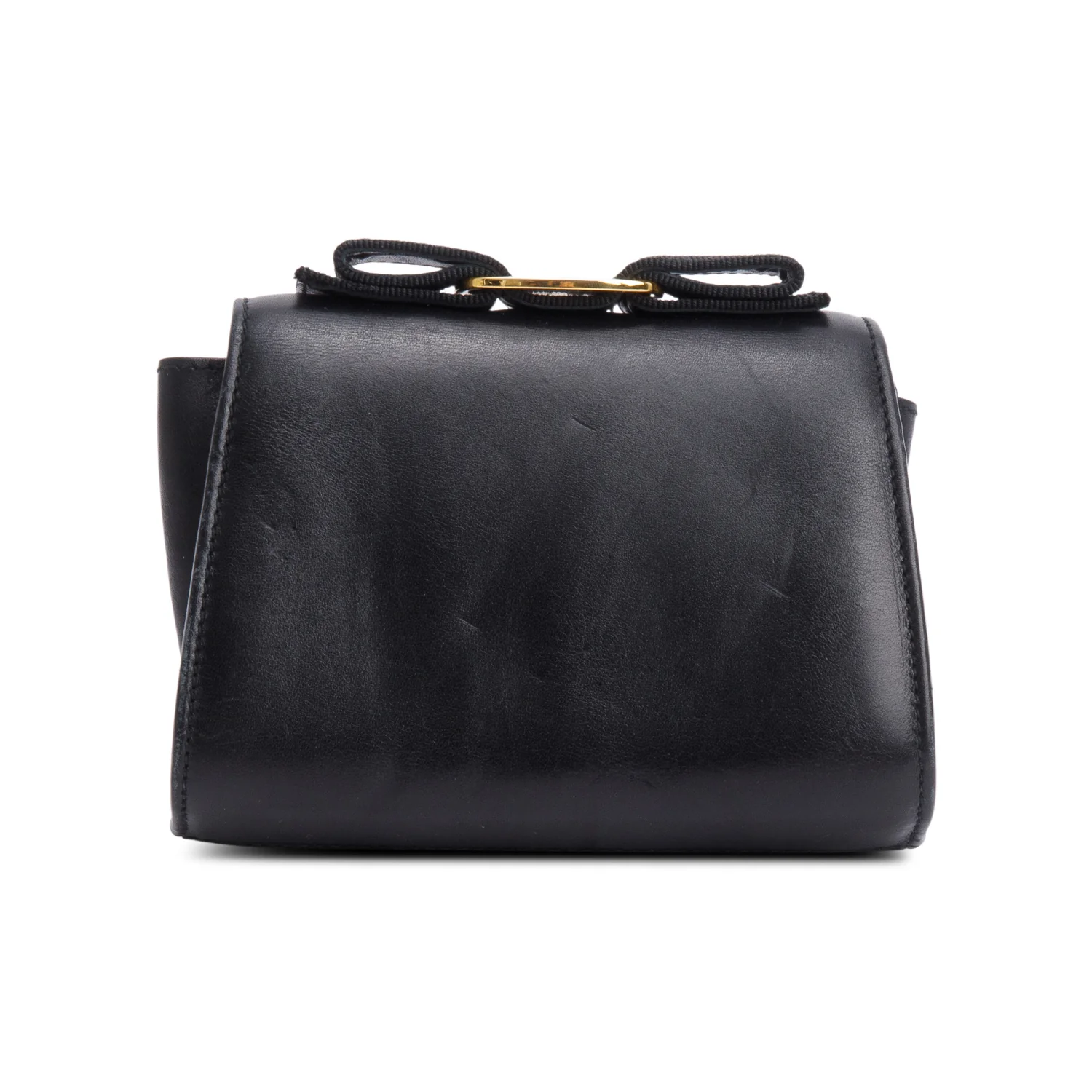 Ferragamo Black Leather Mini Vara Bow Flap Crossbody Bag - Image 5