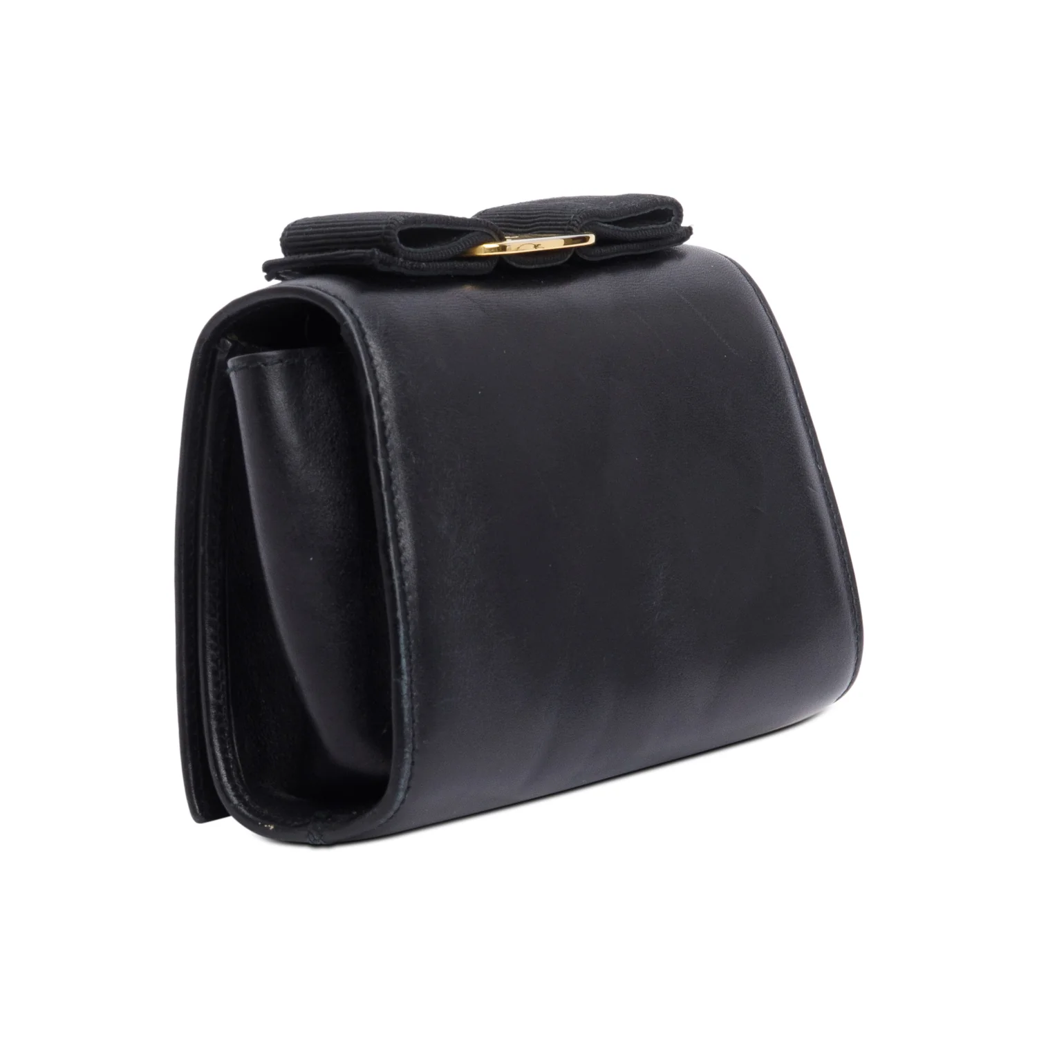 Ferragamo Black Leather Mini Vara Bow Flap Crossbody Bag - Image 6