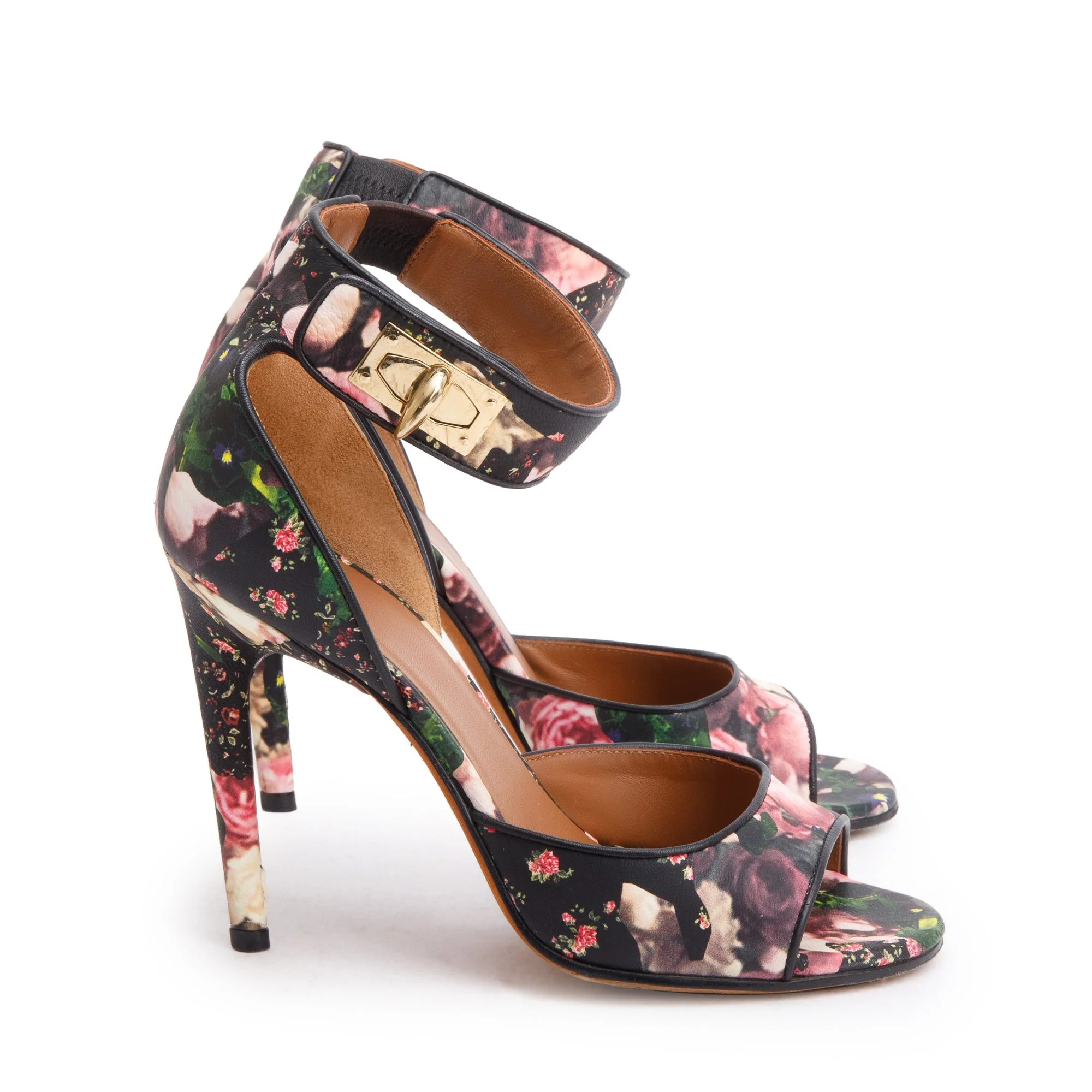 Givenchy Black Floral Satin Shark Lock Ankle Strap Pumps, Size 36 w/ Box - Image 4