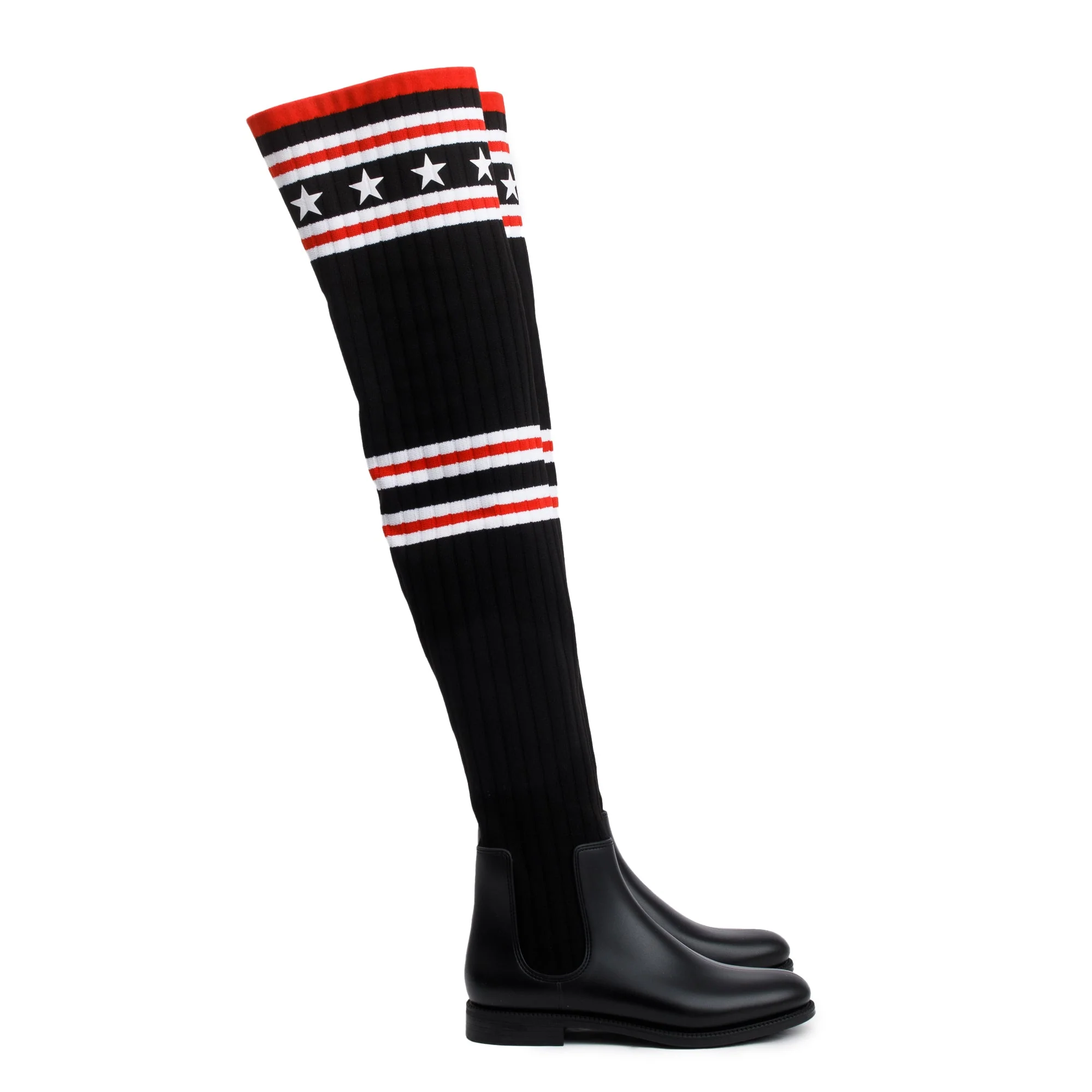 Givenchy Black Knit Rubber Storm Over The Knee Boots, Size 37 w/ Box - Image 3