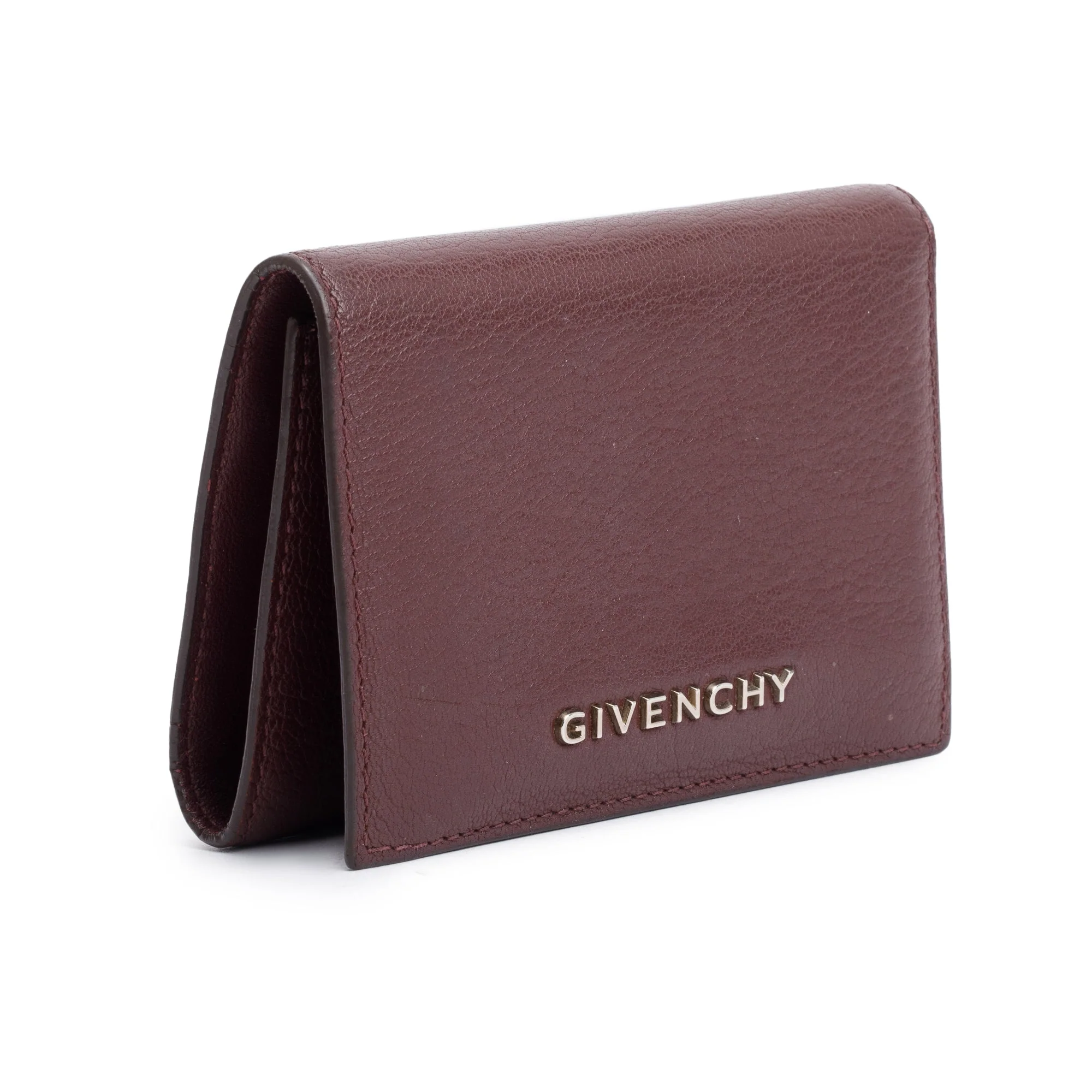 Givenchy Burgundy Leather Trifold Compact Wallet w/ Box - Image 3