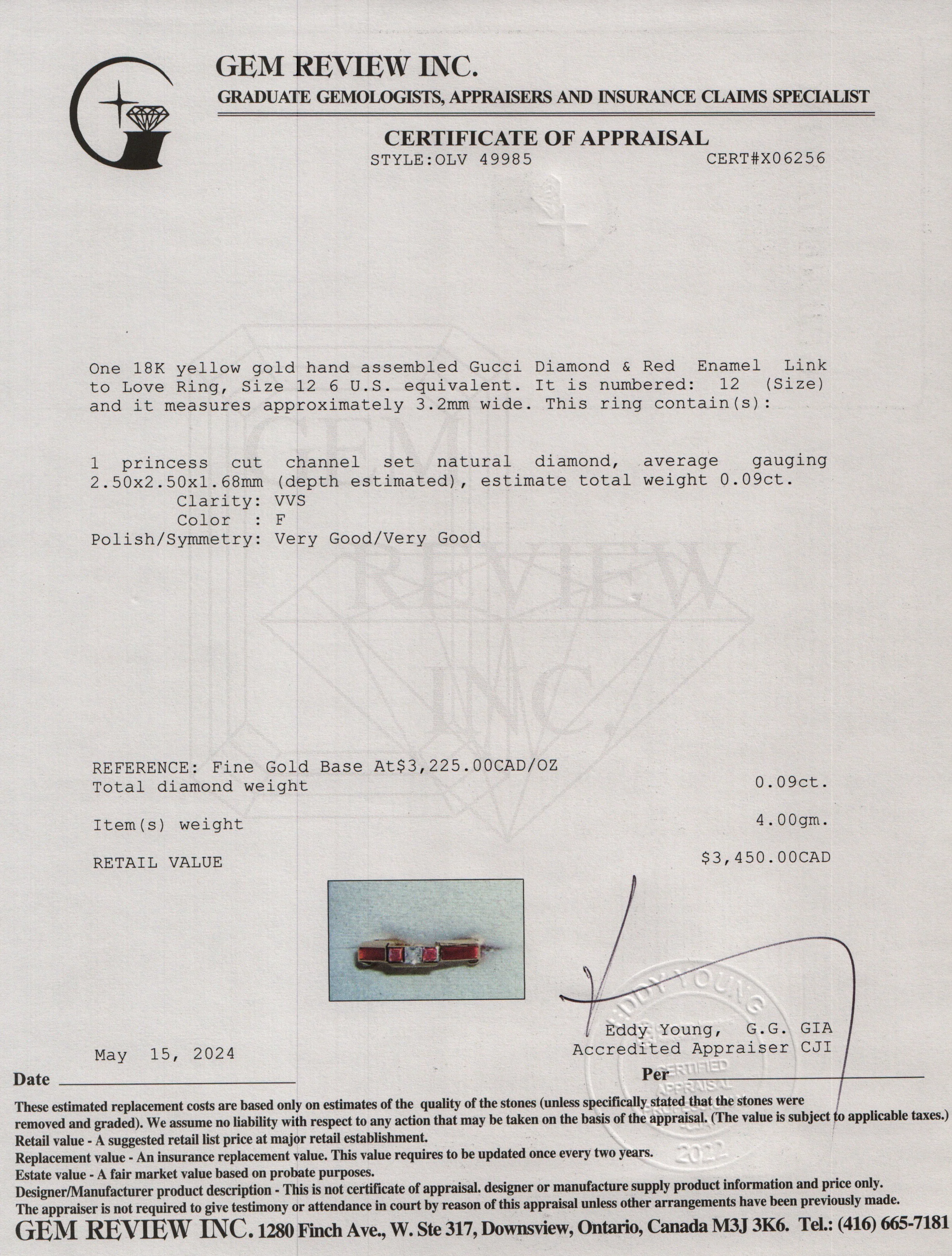 Gucci 18k Yellow Gold Diamond & Red Enamel Link to Love Ring, Size 12 6 - Image 8