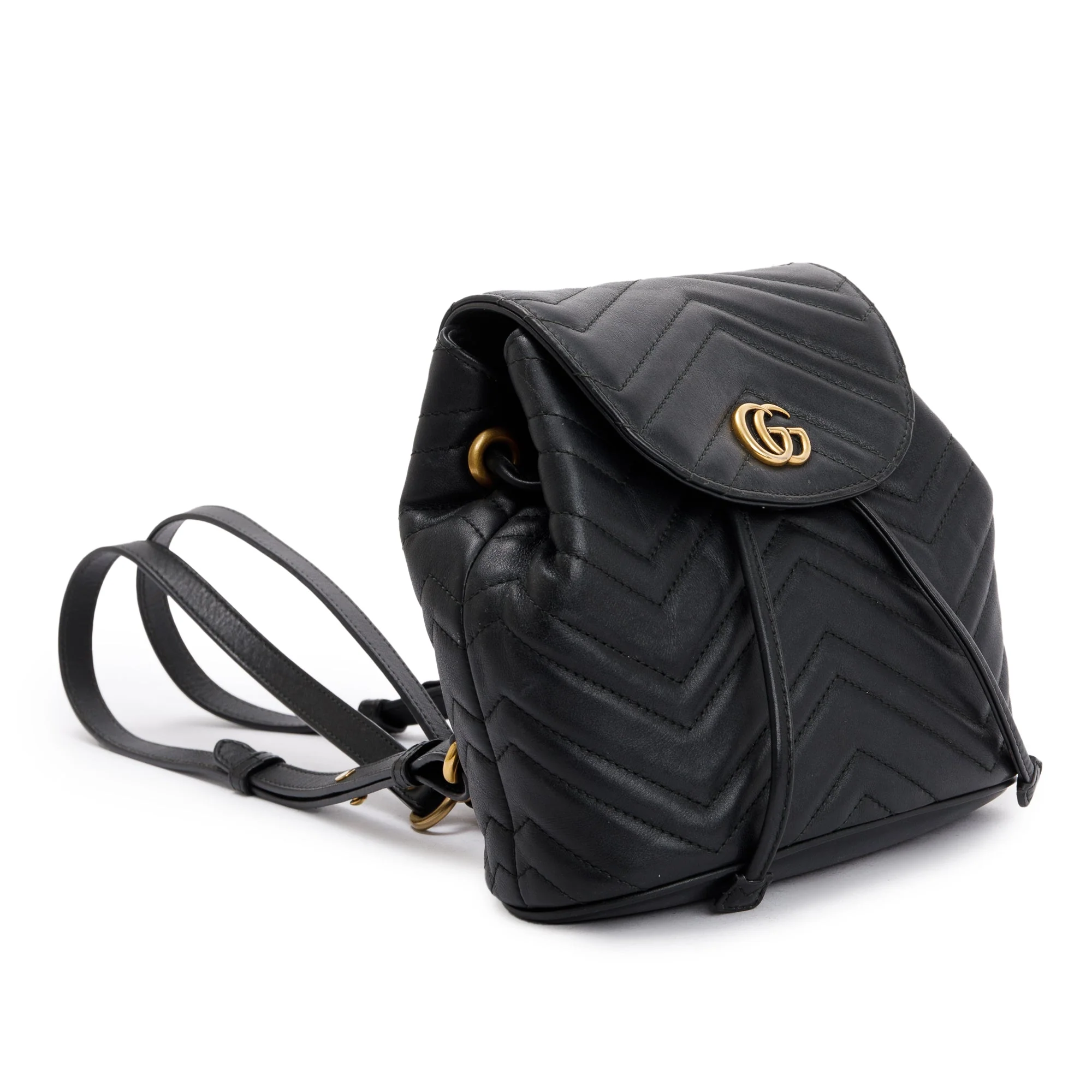 Gucci Black Calfskin Matelasse GG Marmont Flap Backpack - Image 3
