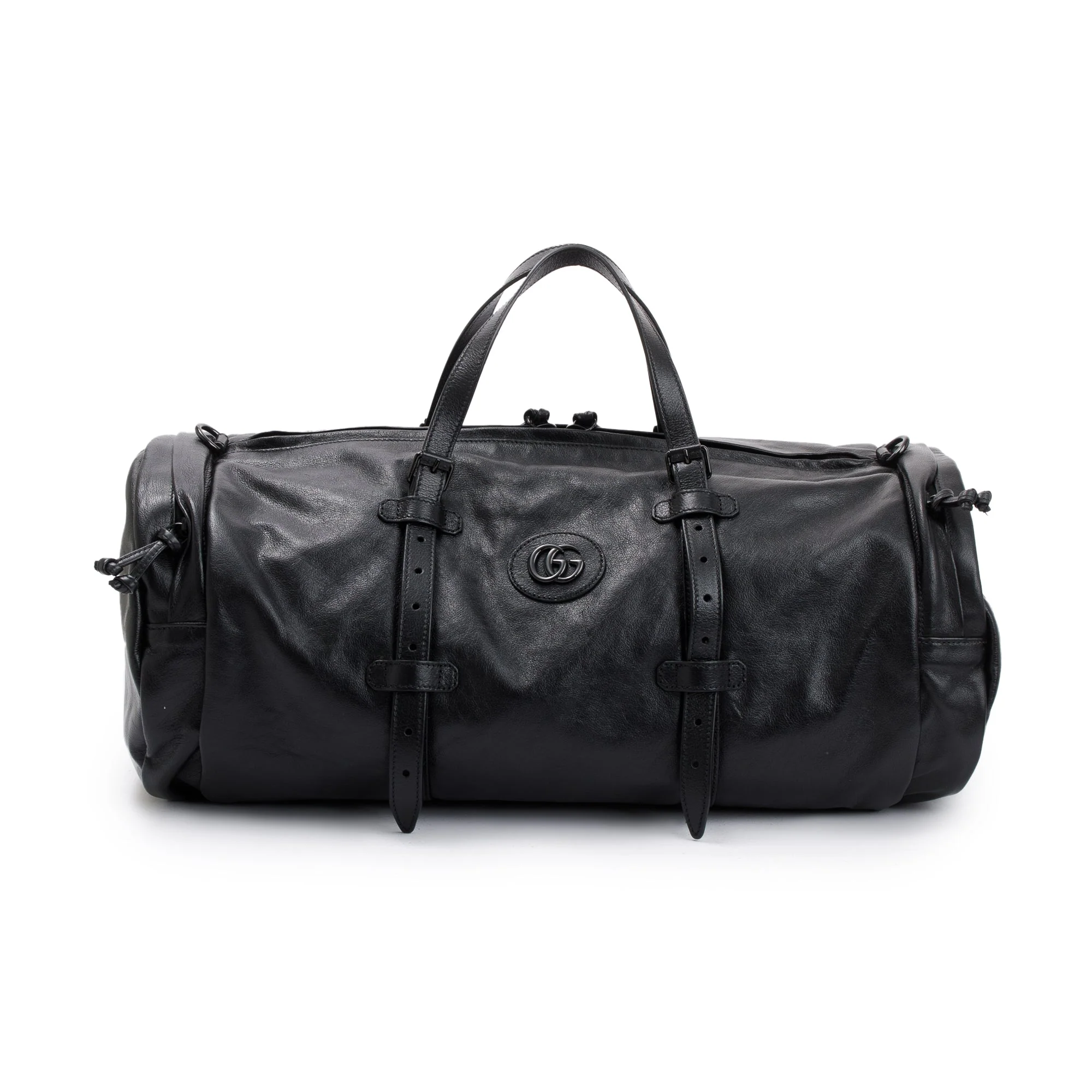 Gucci Black Leather Large Duffle Bag with Tonal Double G w/ Strap - Image 3