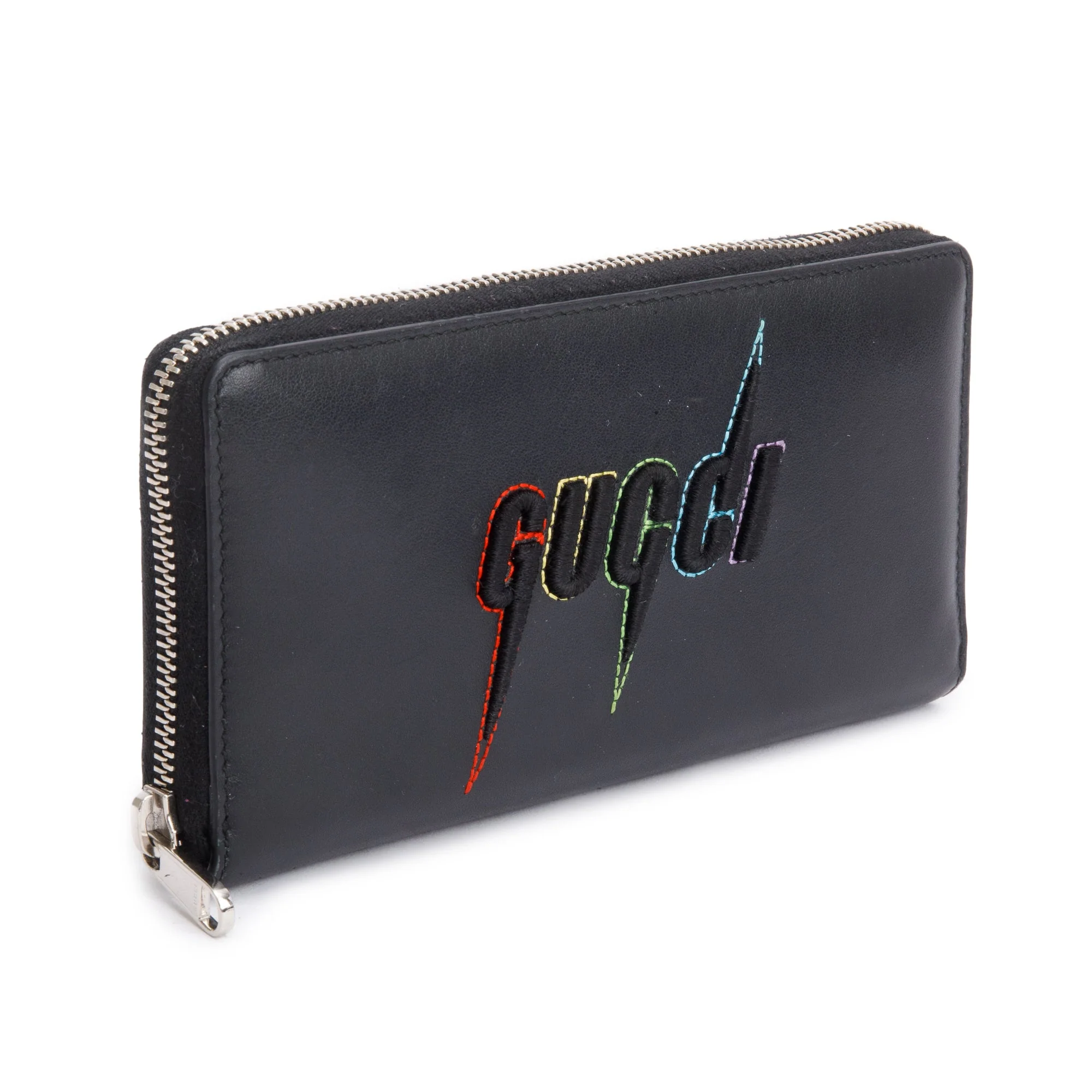 Gucci Black Leather Rainbow Blade Logo Continental Zip Wallet w/ Box - Image 3