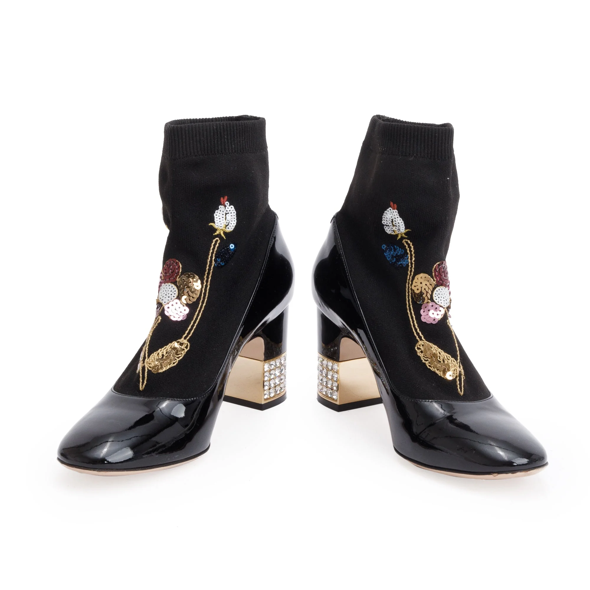 Gucci Black Patent Leather Crystal Sock Boots, Size 38 - Image 3