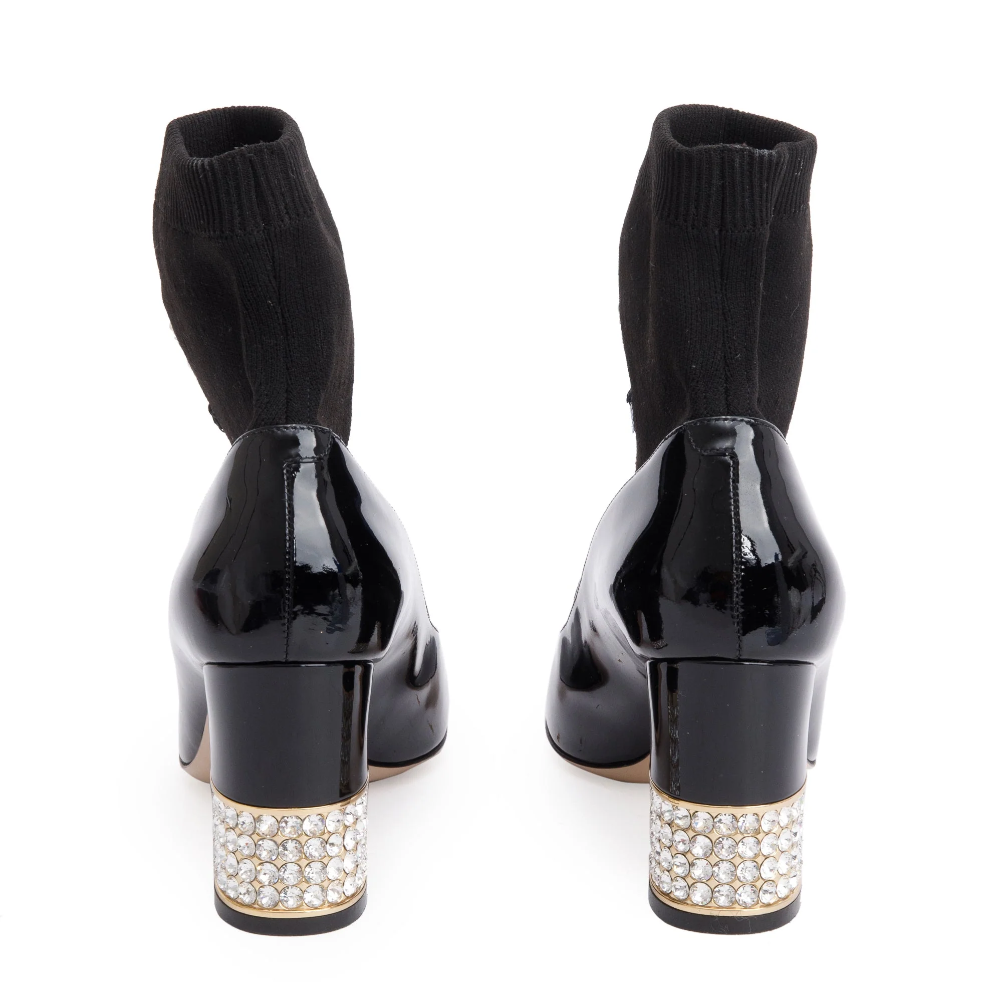 Gucci Black Patent Leather Crystal Sock Boots, Size 38 - Image 4