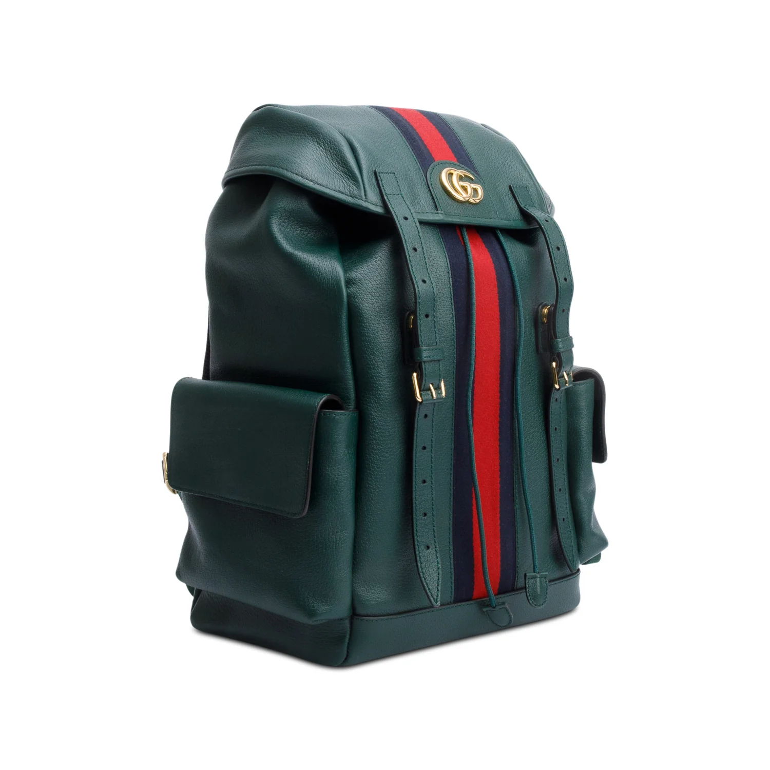 Gucci Green Calfskin Leather Web Double Buckle Ophidia Medium Backpack - Image 3