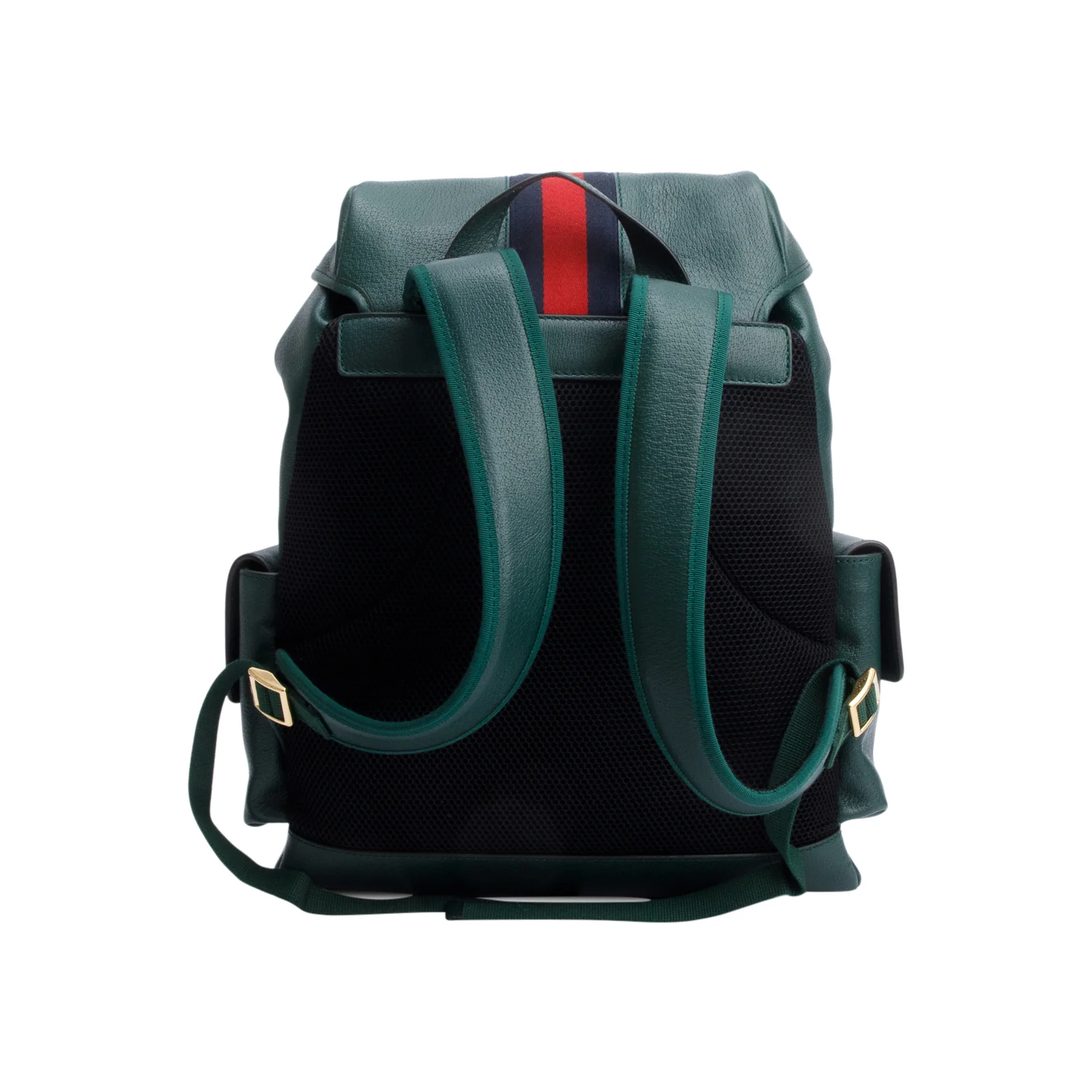 Gucci Green Calfskin Leather Web Double Buckle Ophidia Medium Backpack - Image 4