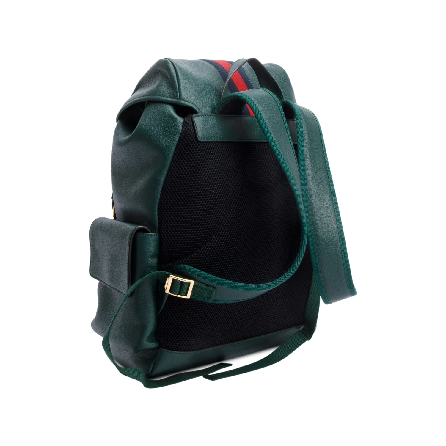 Gucci Green Calfskin Leather Web Double Buckle Ophidia Medium Backpack - Image 5