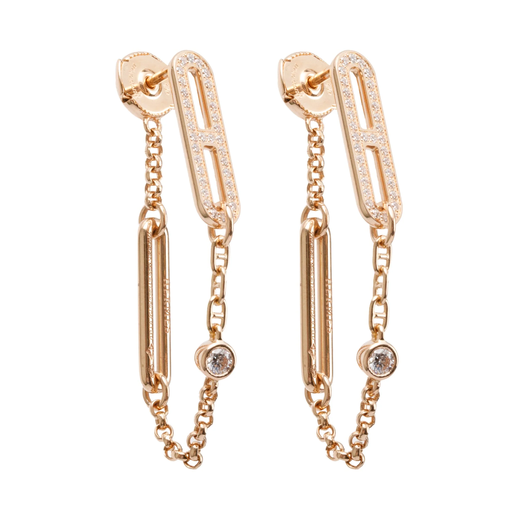 Hermes 18k Rose Gold Diamond Chaine D'Ancre Chaos Earrings w/ Box - Image 3