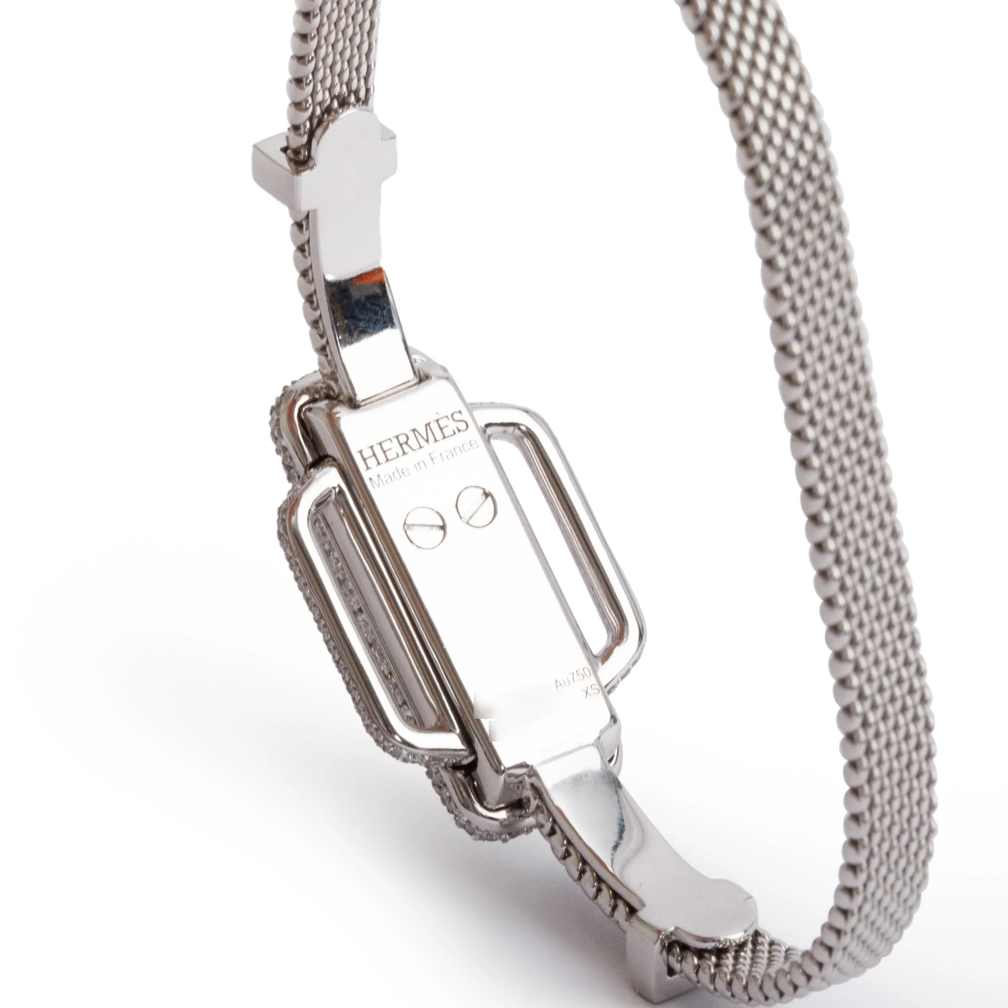 Hermes 18k White Gold Diamond Attelage d'Or Ribbon Tour Bracelet w/ Box - Image 3