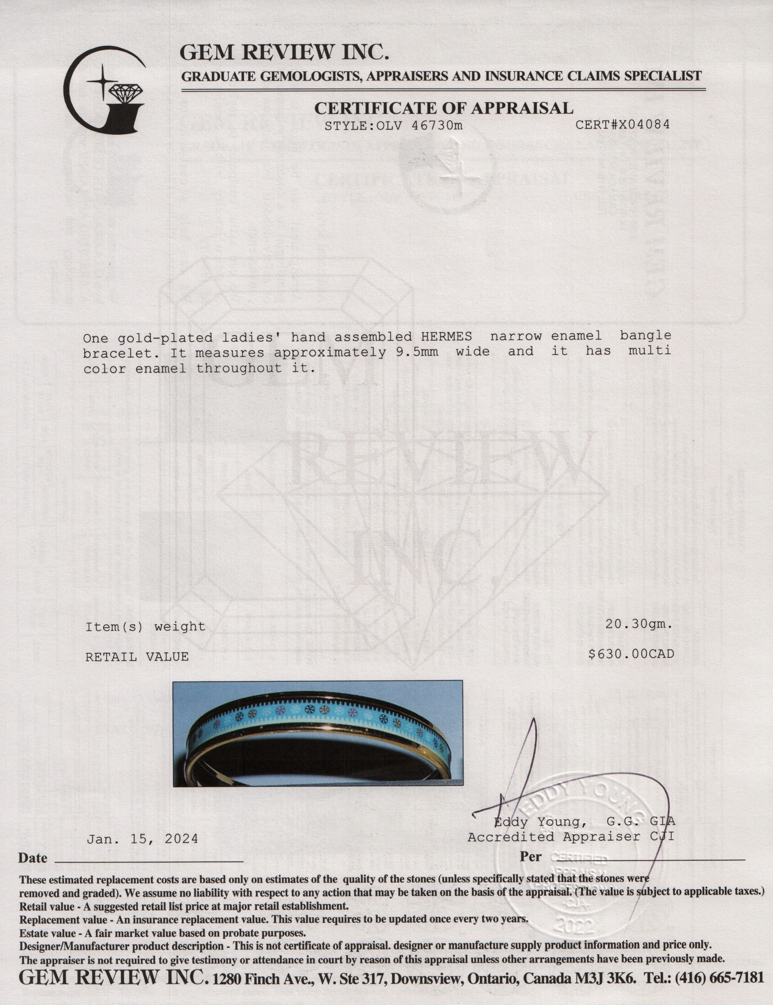 Hermes Gold-Plated Enamel Narrow Bangle - Image 6