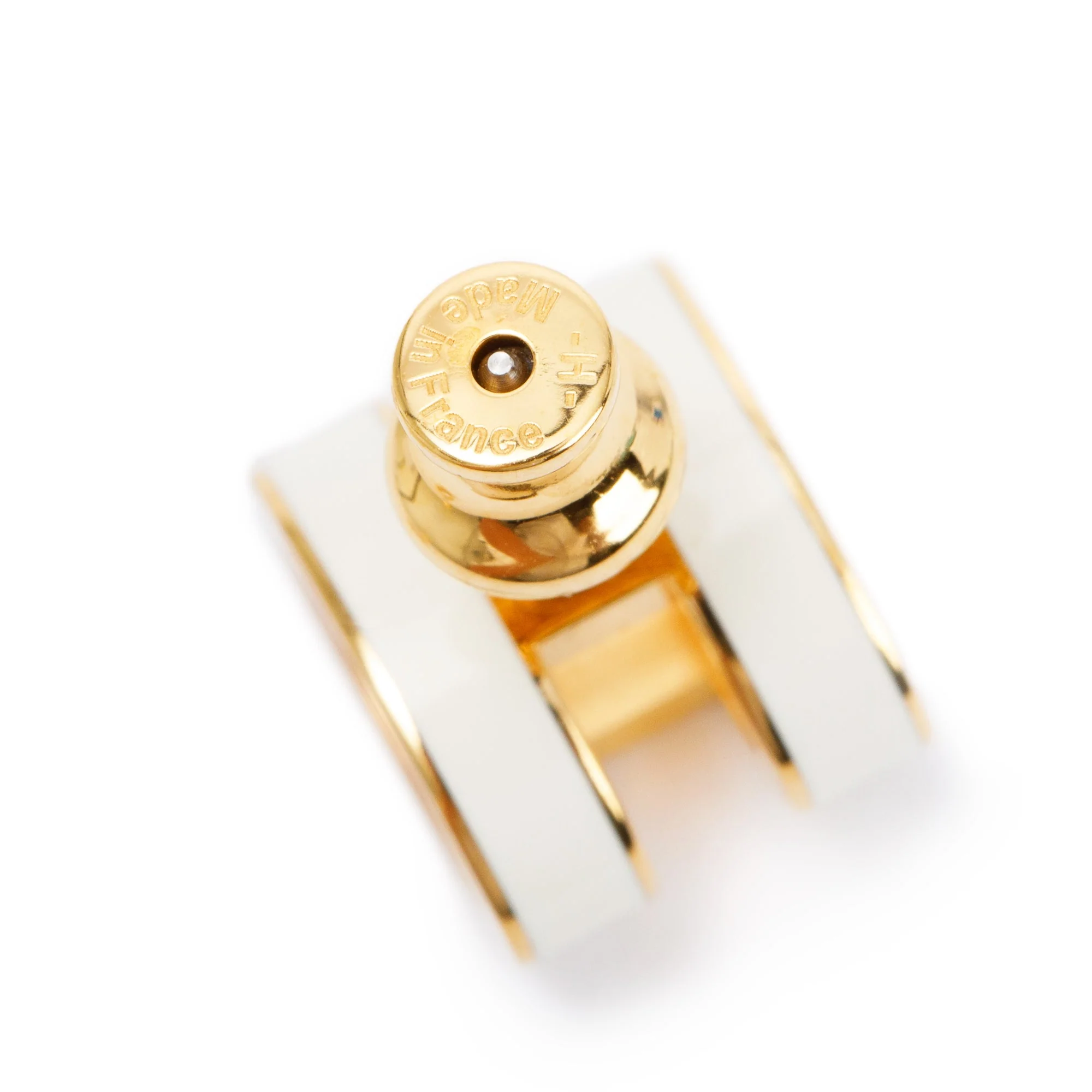 Hermes Gold Plated White Lacquered Pop H Earrings w/ Box - Image 3