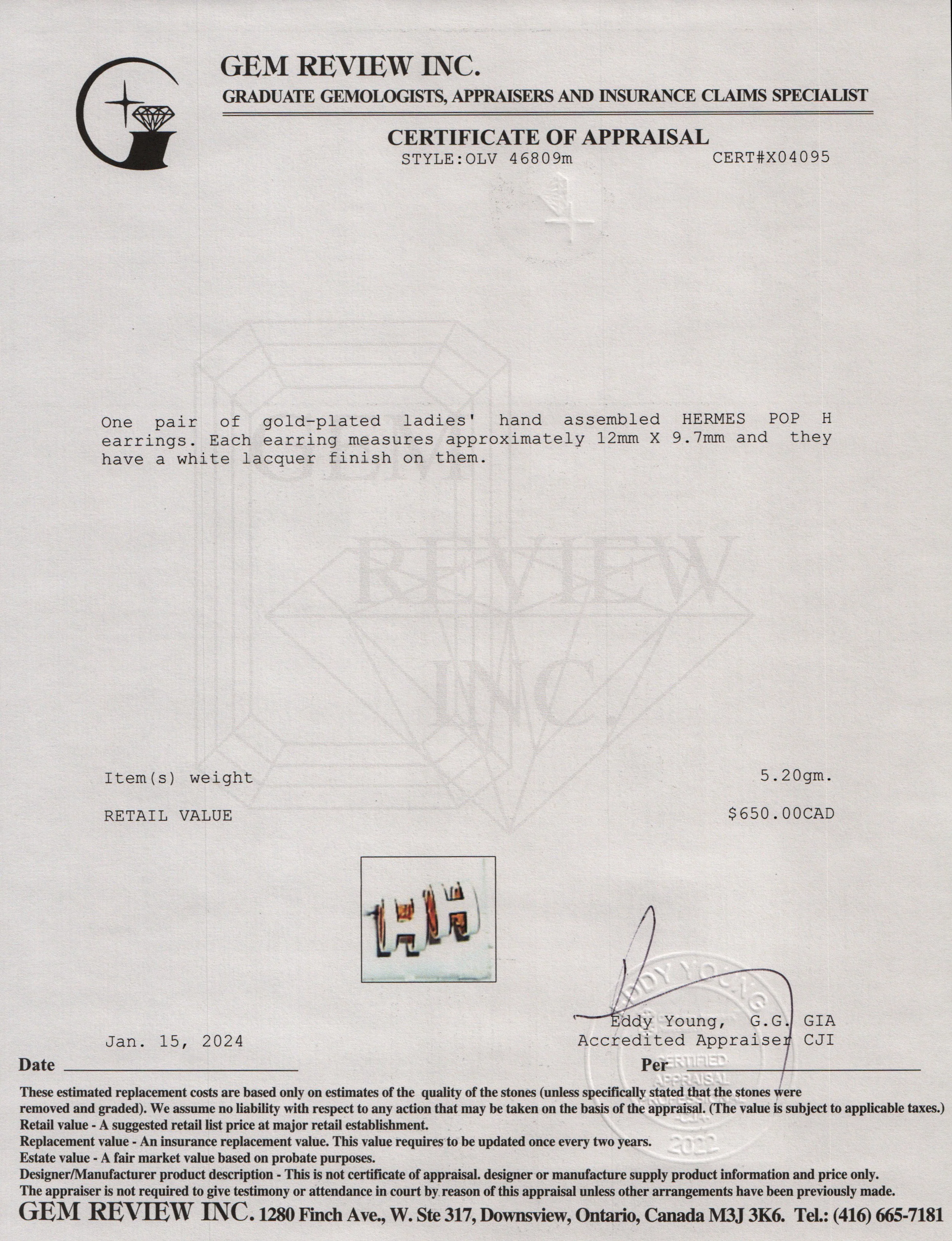 Hermes Gold Plated White Lacquered Pop H Earrings w/ Box - Image 5