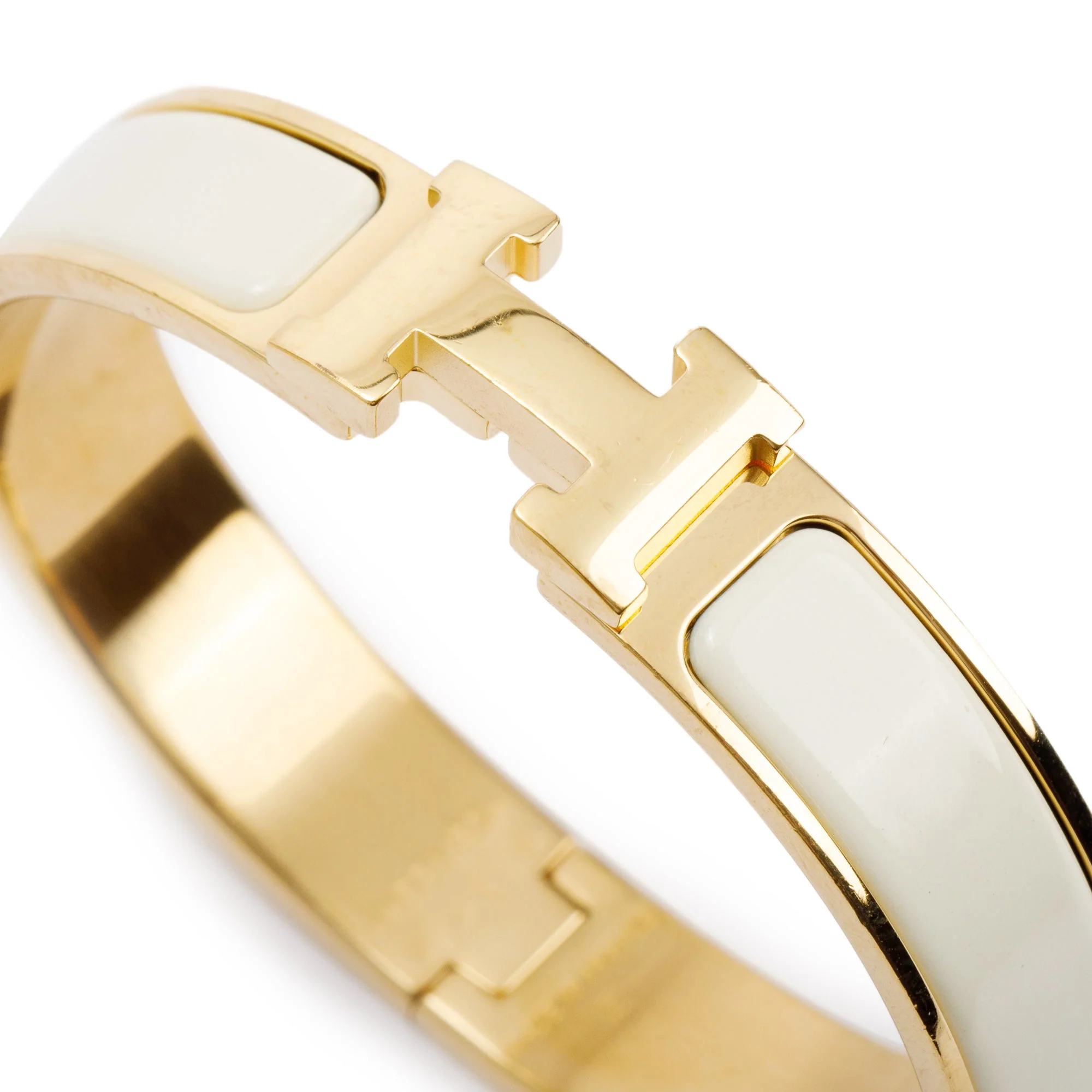 Hermes Yellow Gold-Plated White Enamel 12 MM Clic H Bracelet - Image 3
