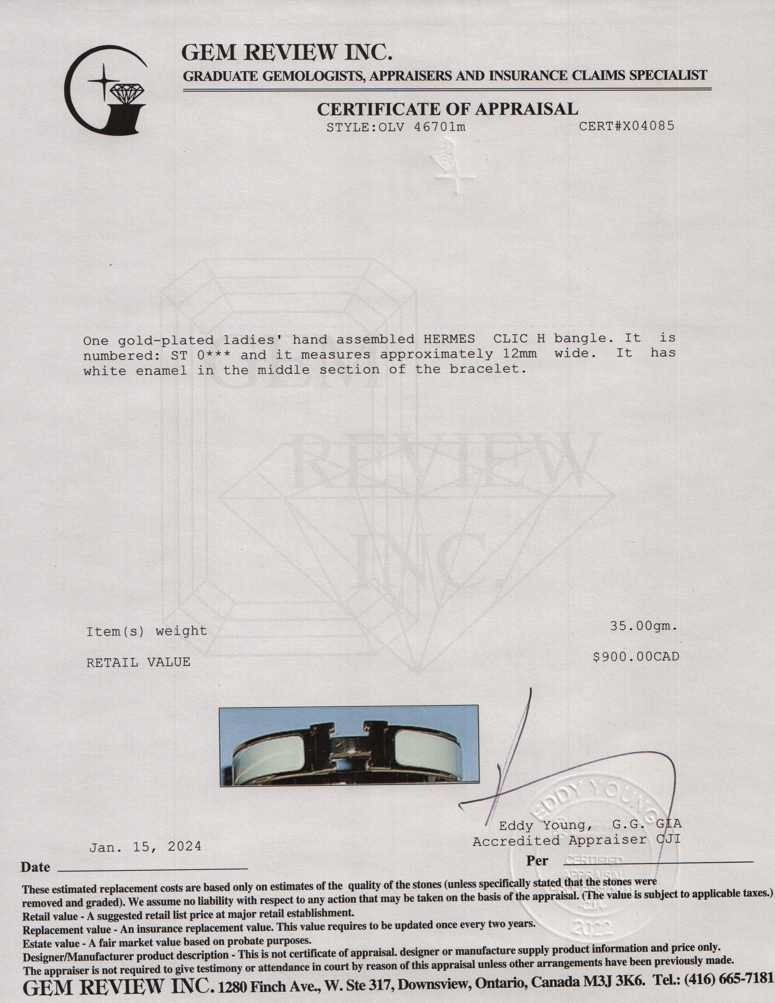 Hermes Yellow Gold-Plated White Enamel 12 MM Clic H Bracelet - Image 5