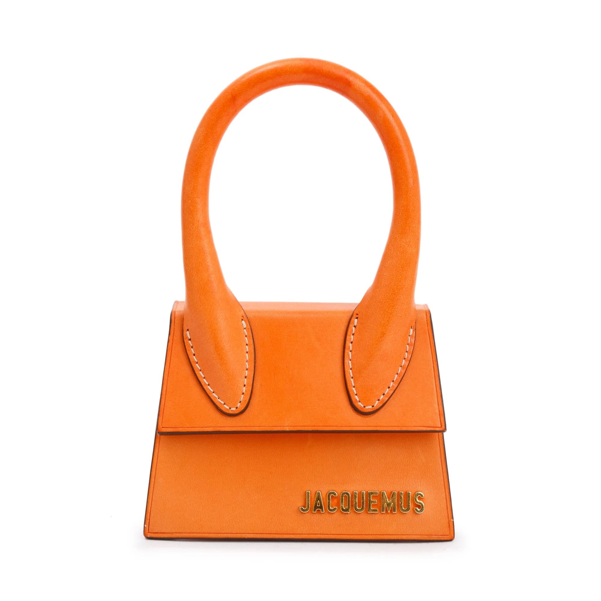 Jacquemus Orange Calfskin Leather Mini Signature Le Chiquito Handle Bag w/ Strap - Image 3