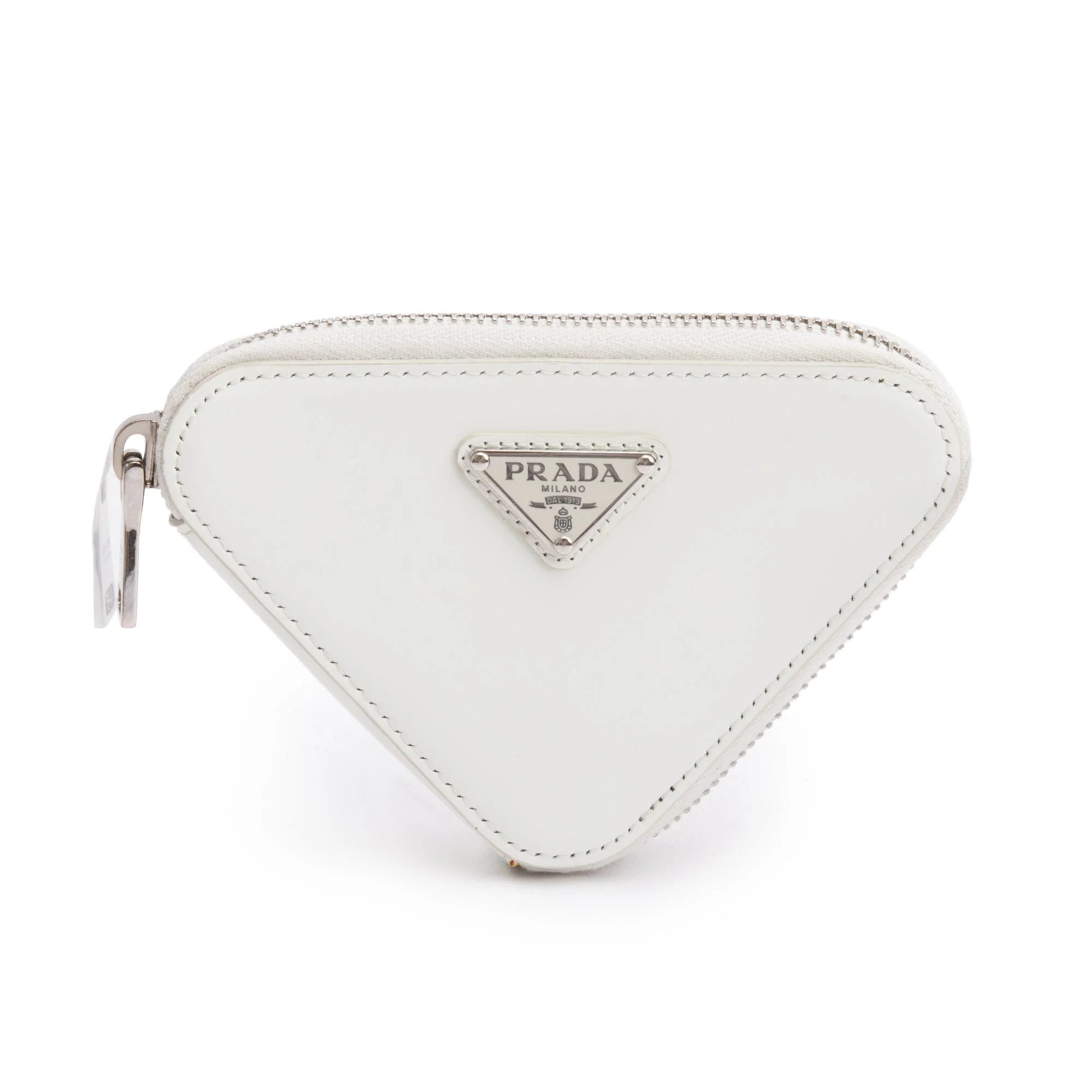 Prada White Spazzolato Leather Mini Triangle Crossbody Bag - Image 3
