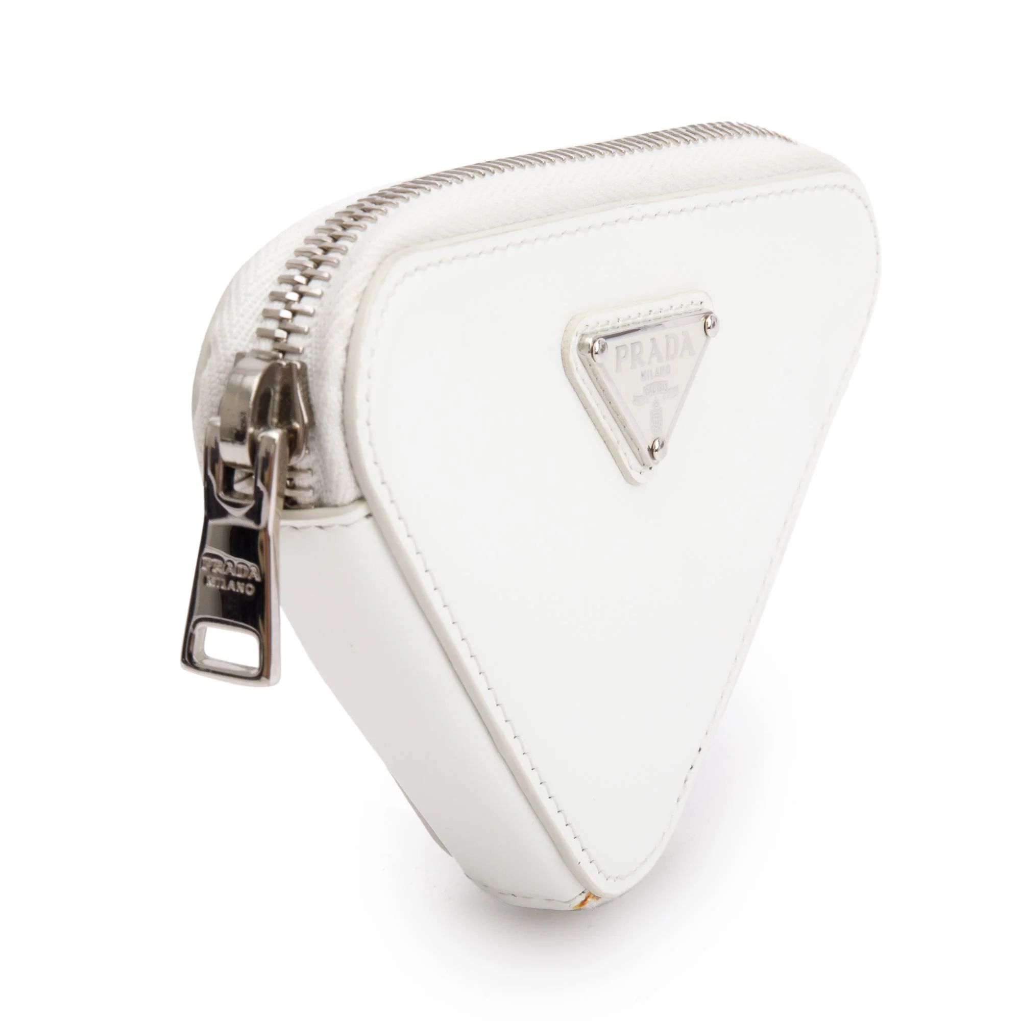 Prada White Spazzolato Leather Mini Triangle Crossbody Bag - Image 4