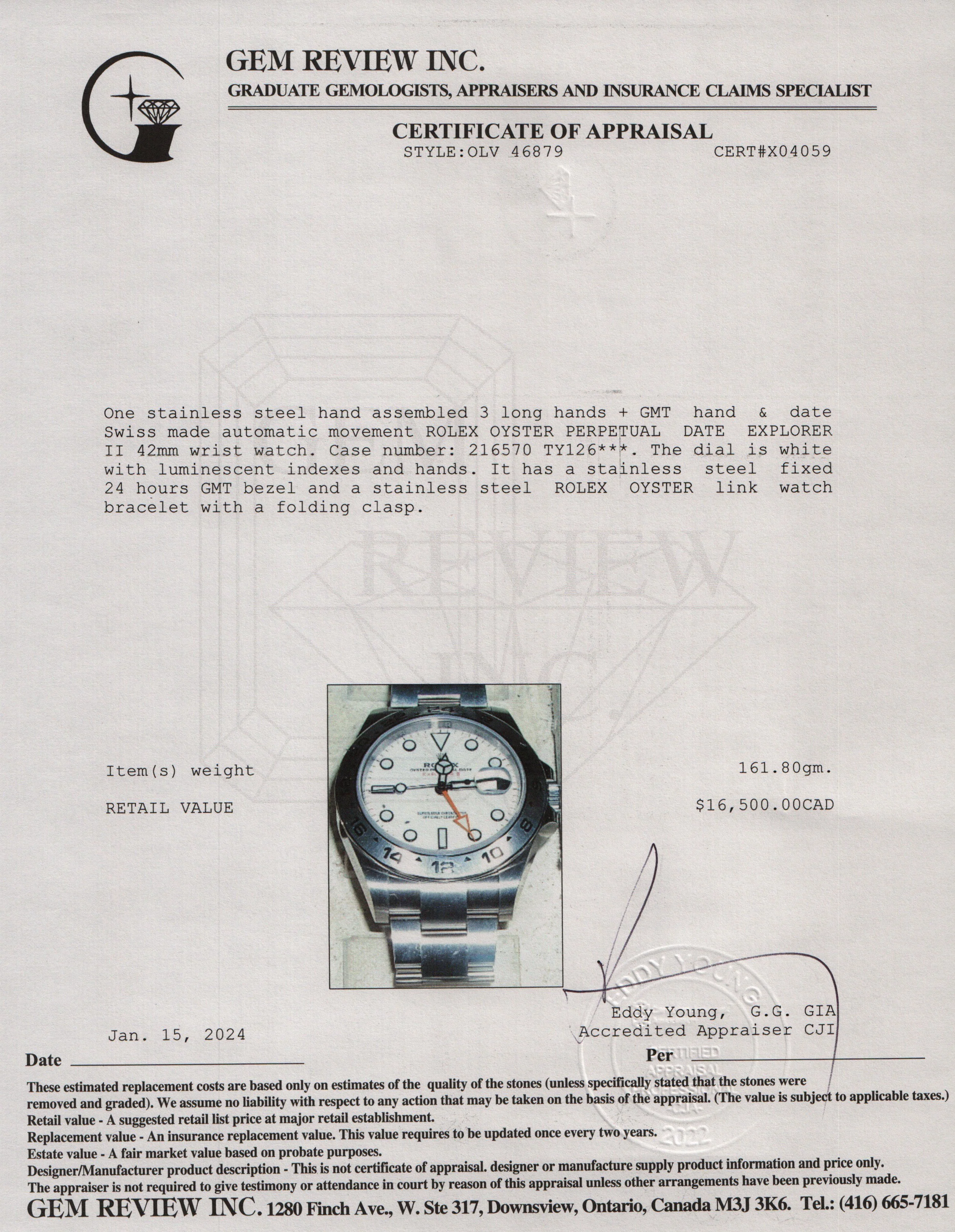 Rolex Stainless Steel Explorer II 42 MM Automatic Watch w/ Box & Papers - Image 7