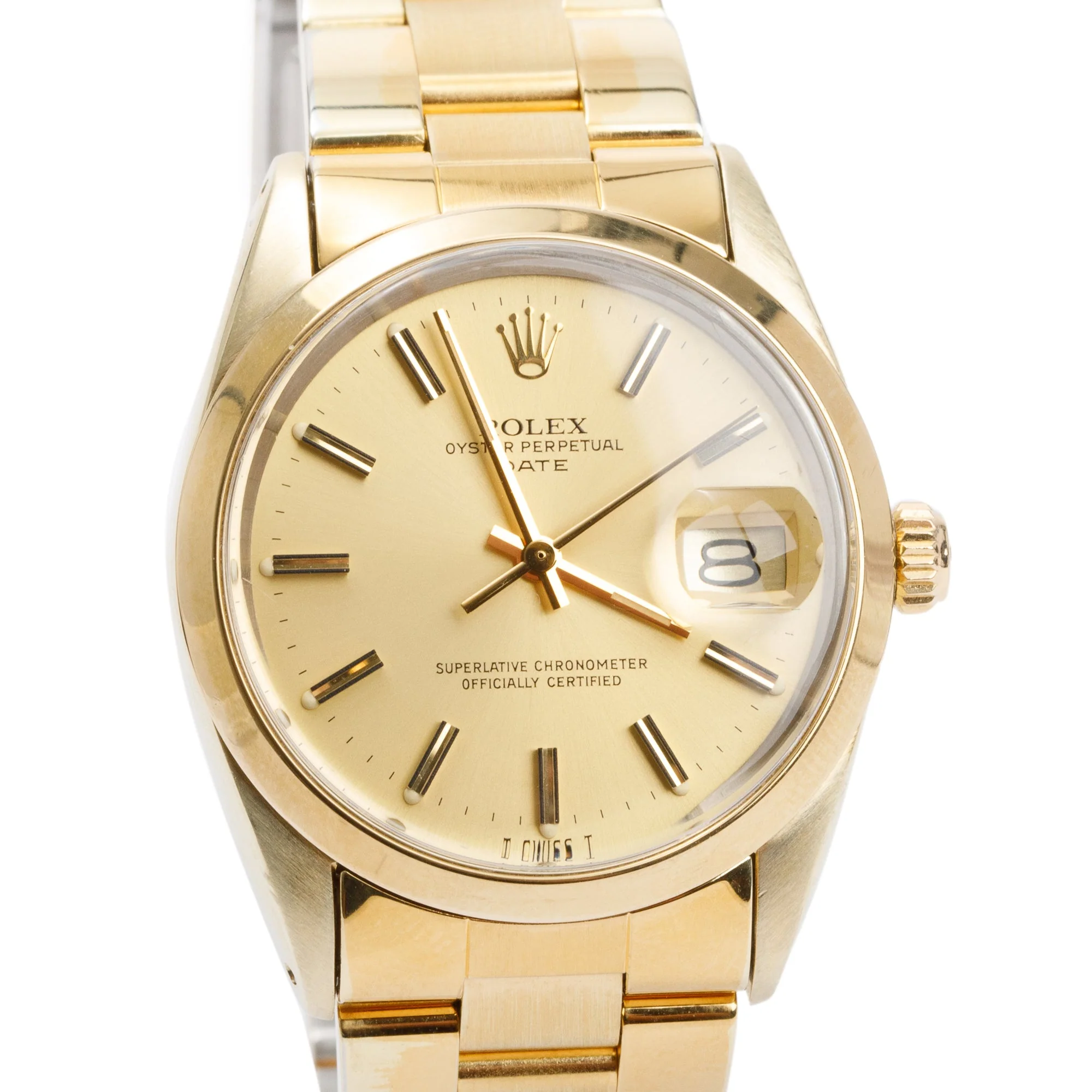 Rolex Vintage Gold-Plated Stainless Steel Oyster Perpetual Date 34 MM Watch w/ Box & Papers - Image 3
