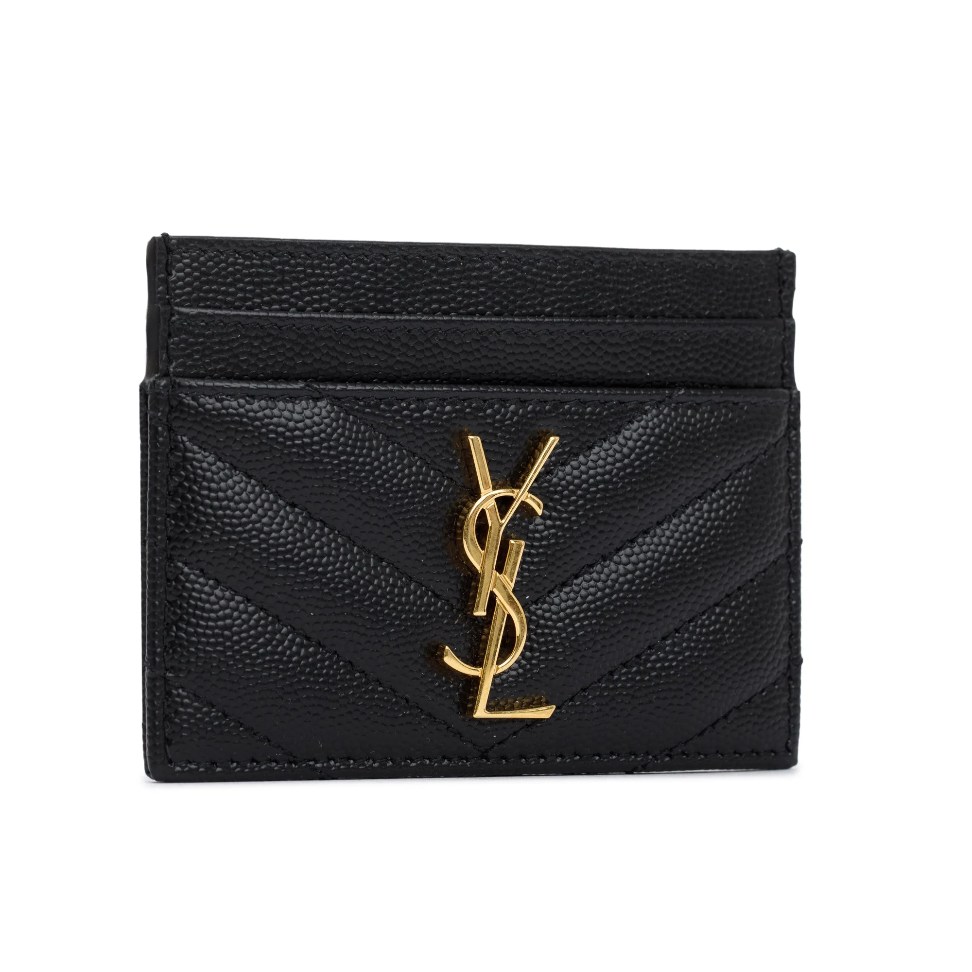 Saint Laurent 2021 Black Grain De Poudre Leather Cassandre Matelasse Card Case w/ Box - Image 3
