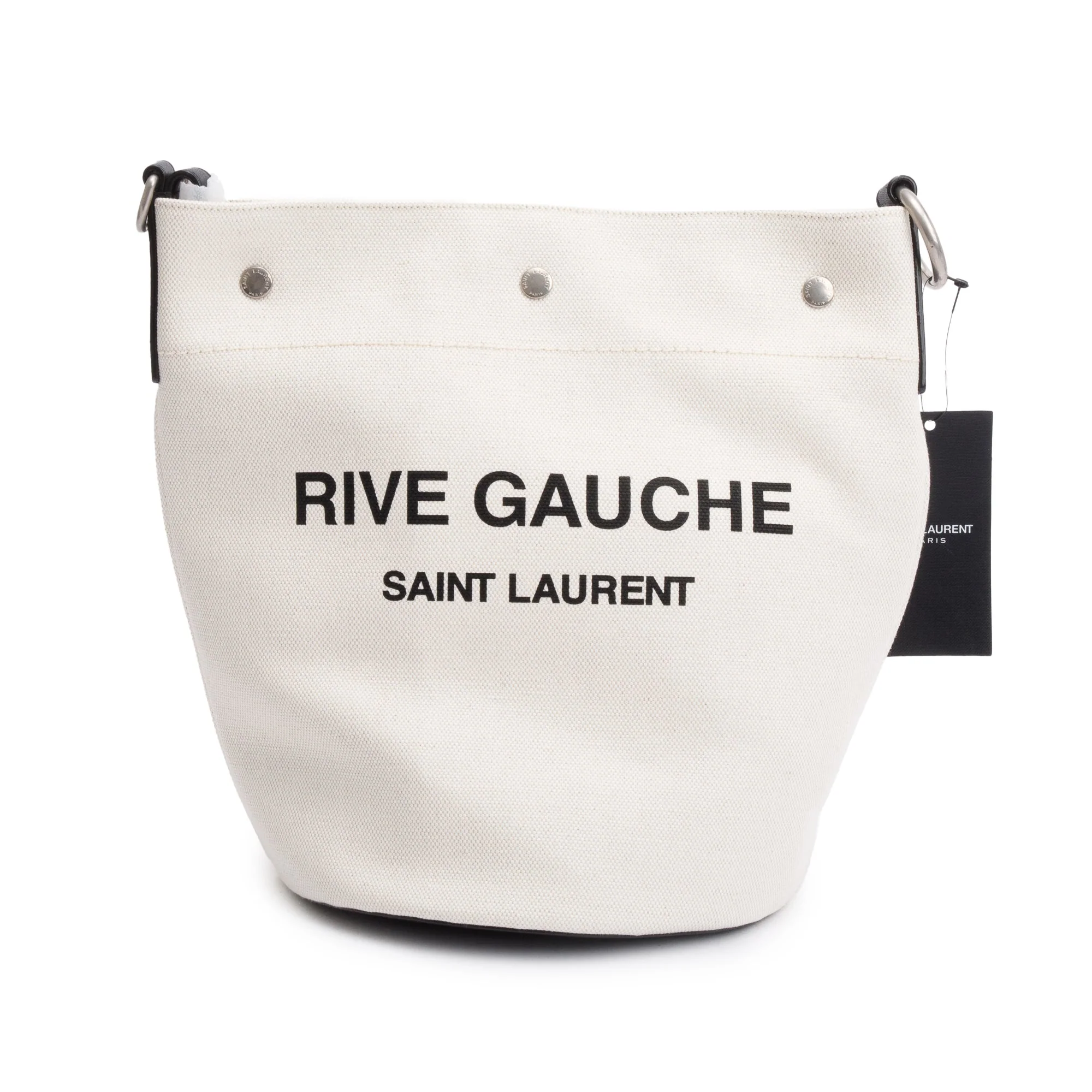 Saint Laurent 2021 White Canvas Rive Gauche Bucket Bag - Image 4