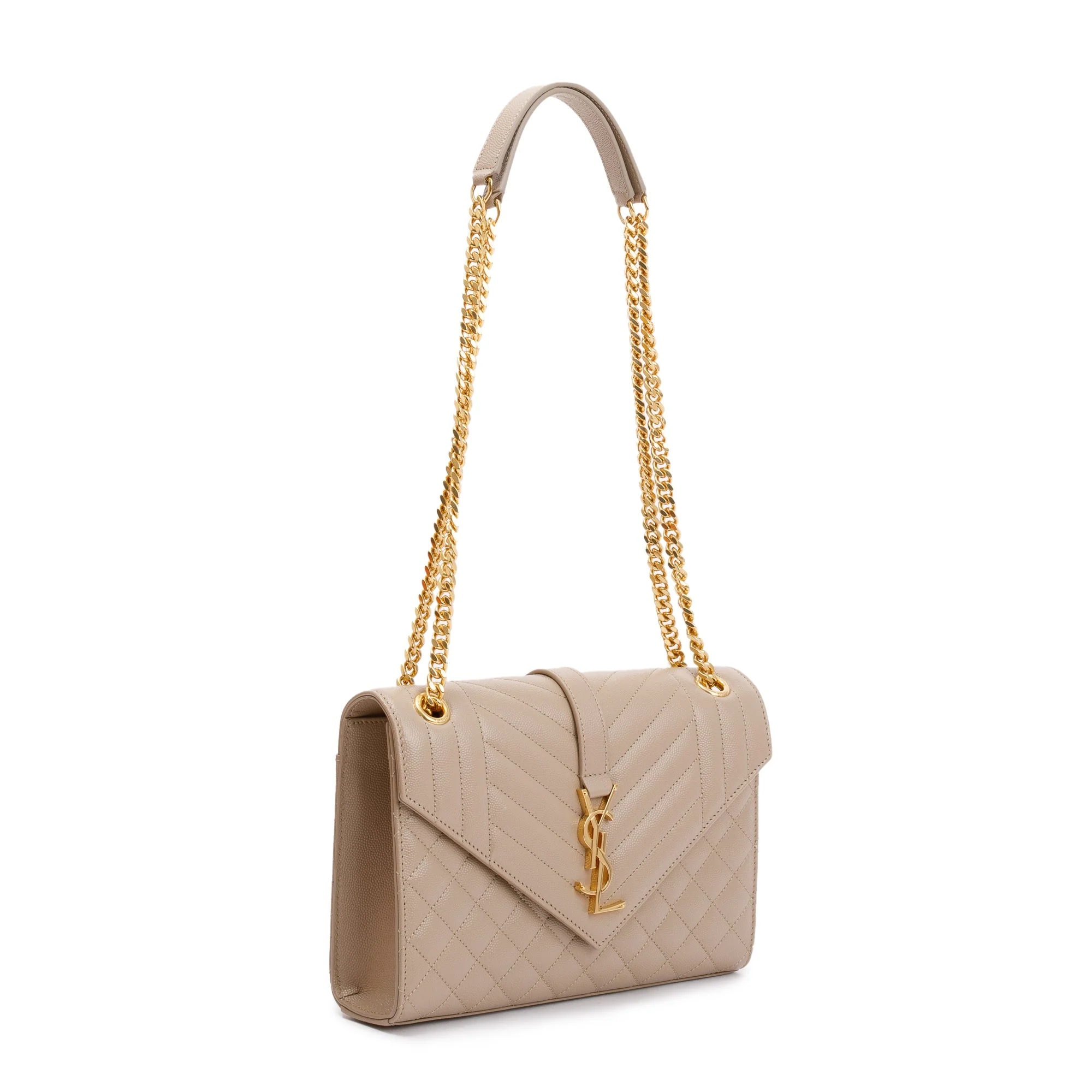 Saint Laurent 2023 Beige Grained De Poudre Medium Envelope Shoulder Bag w/ Box - Image 4