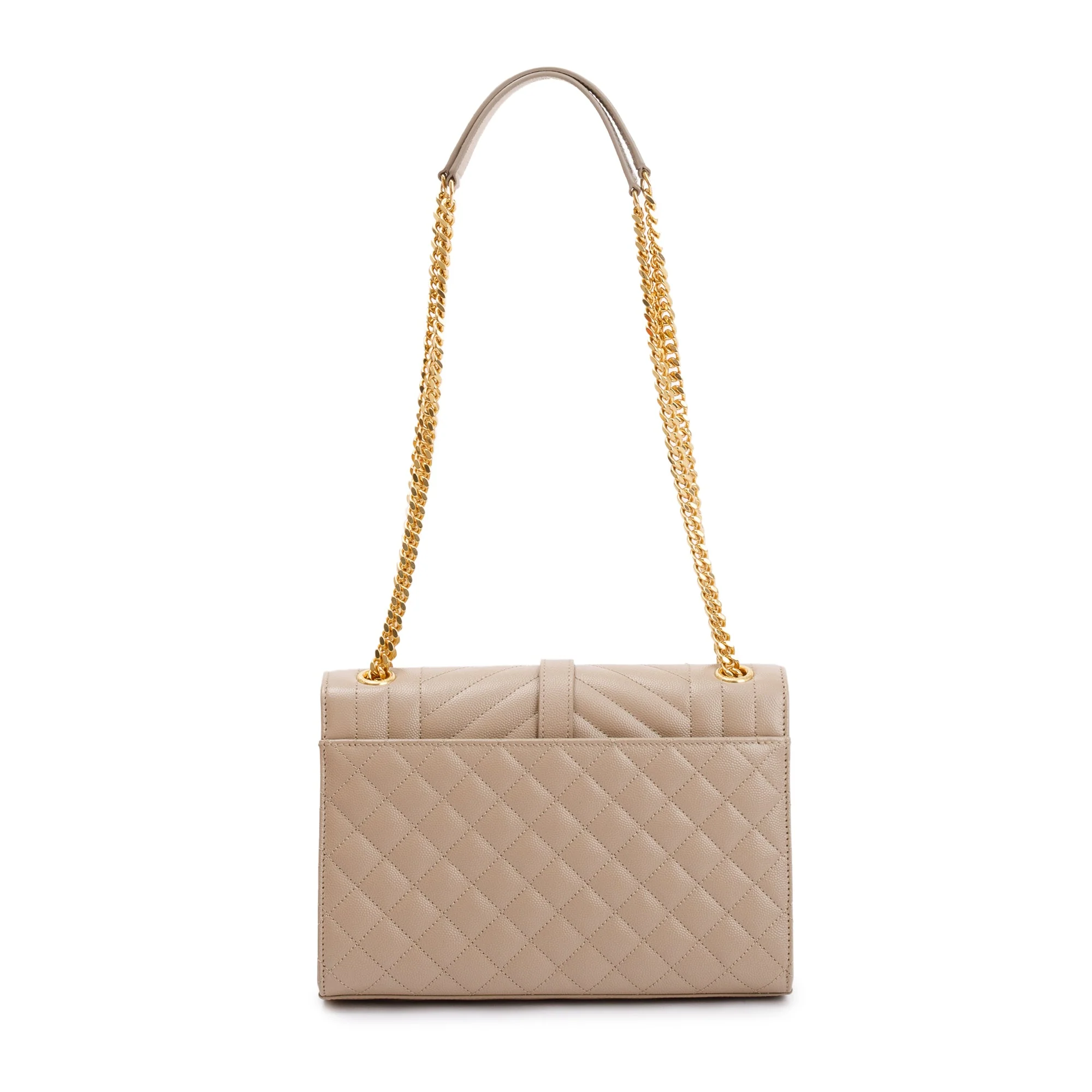 Saint Laurent 2023 Beige Grained De Poudre Medium Envelope Shoulder Bag w/ Box - Image 5