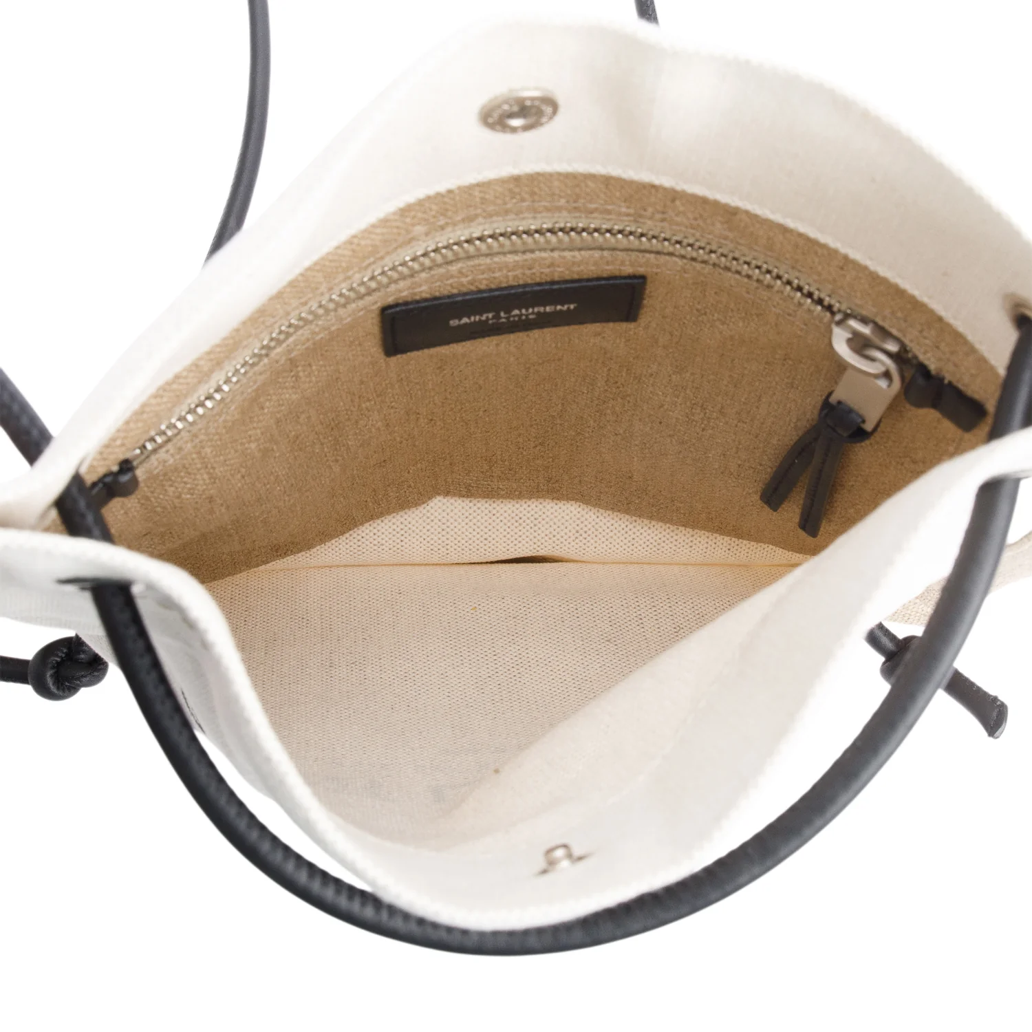 Saint Laurent Beige Linen Calfskin Rive Gauche Drawstring Backpack - Image 7