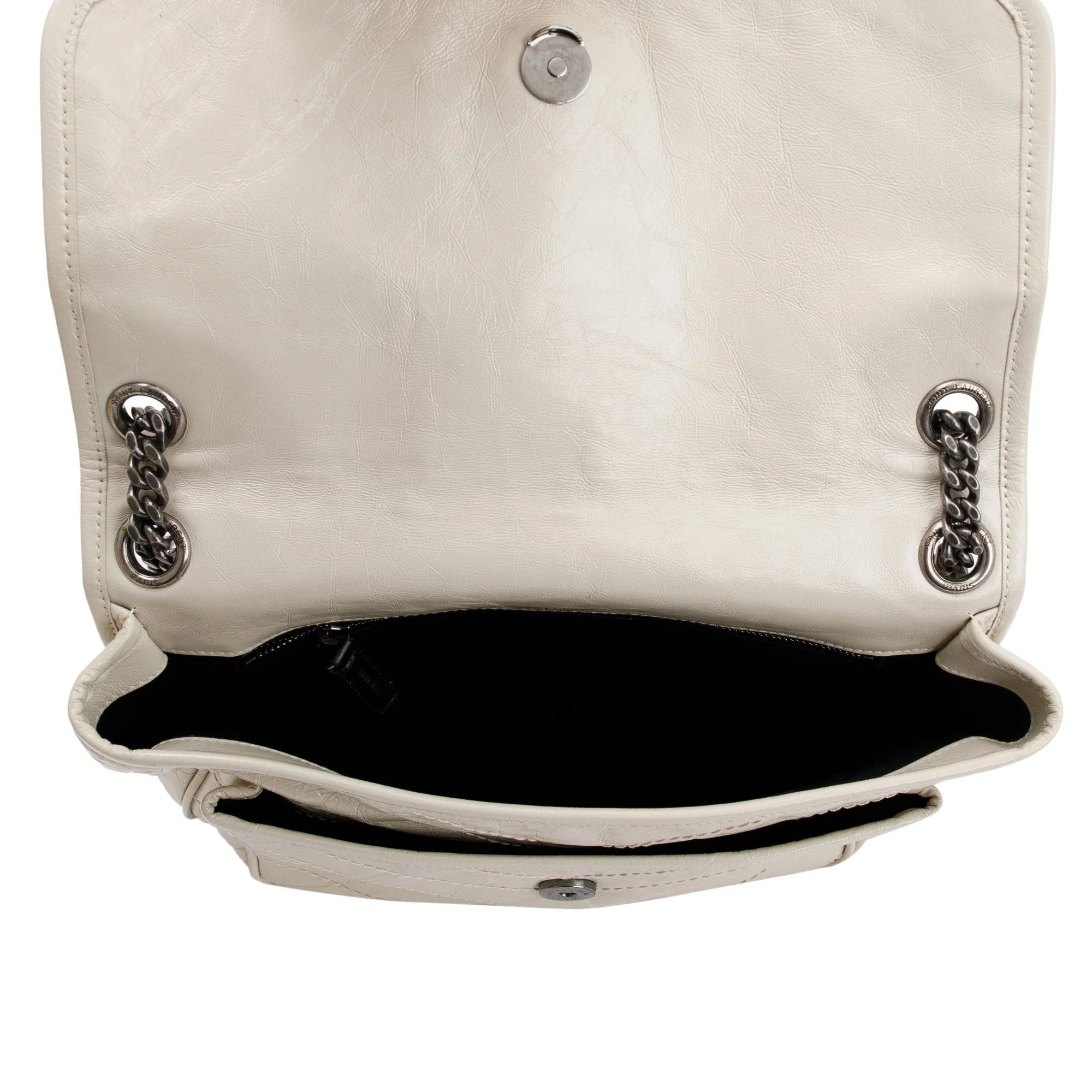 Saint Laurent White Crinkled Calfskin Leather Medium Niki Shoulder Bag - Image 15