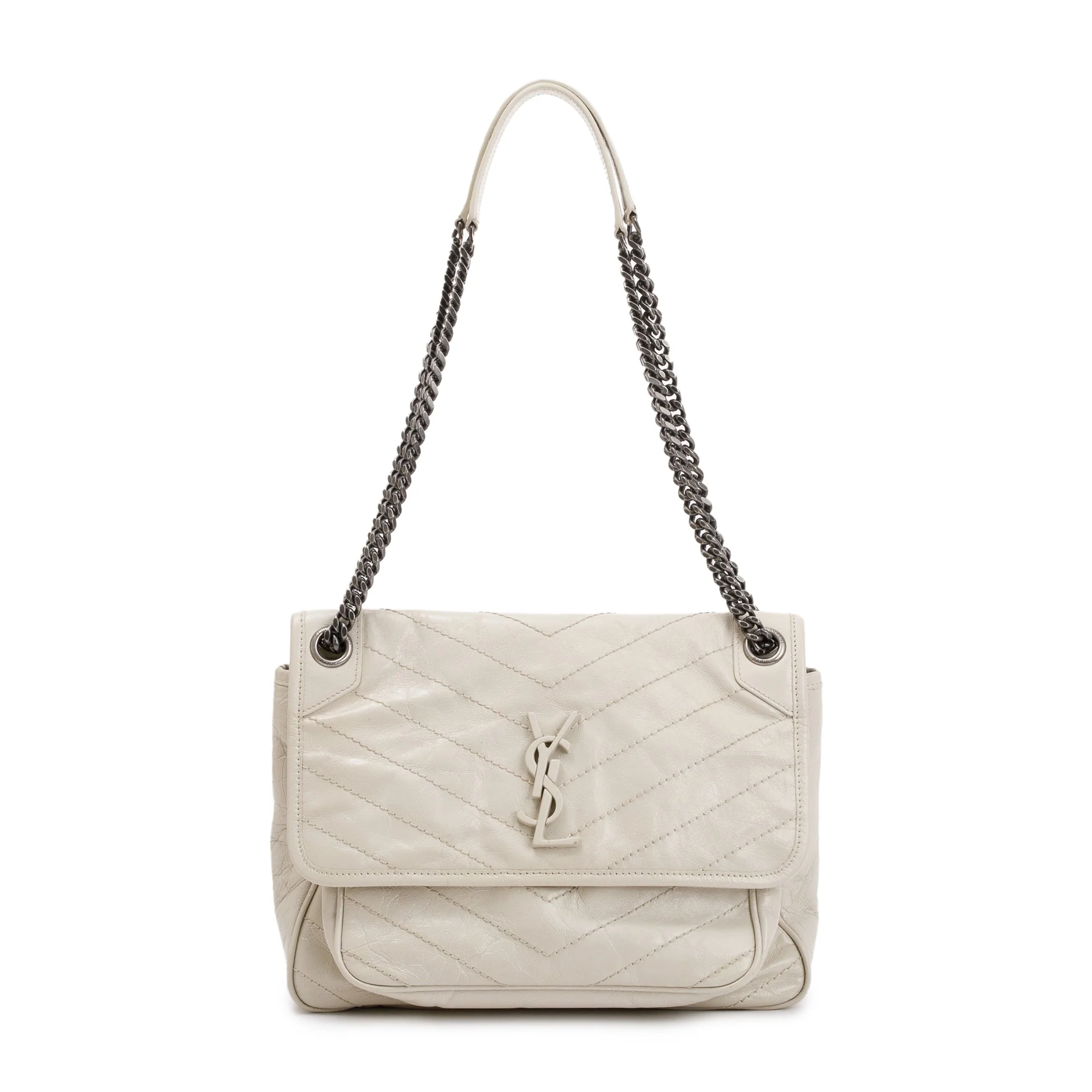 Saint Laurent White Crinkled Calfskin Leather Medium Niki Shoulder Bag - Image 3