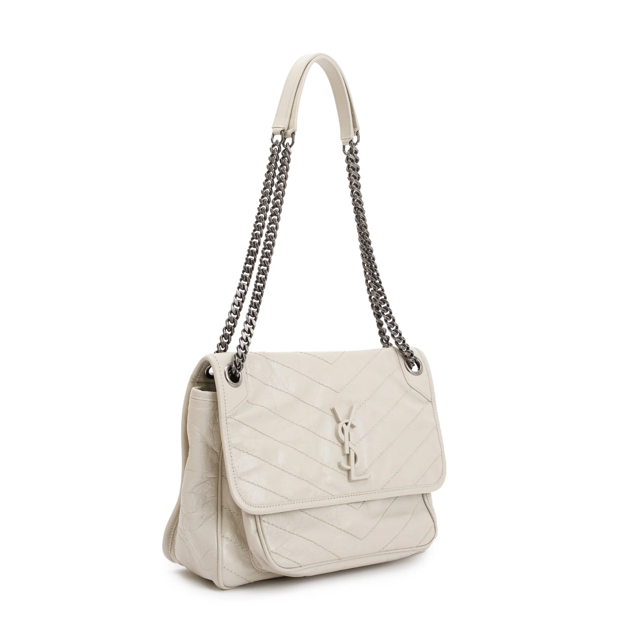 Saint Laurent White Crinkled Calfskin Leather Medium Niki Shoulder Bag - Image 4