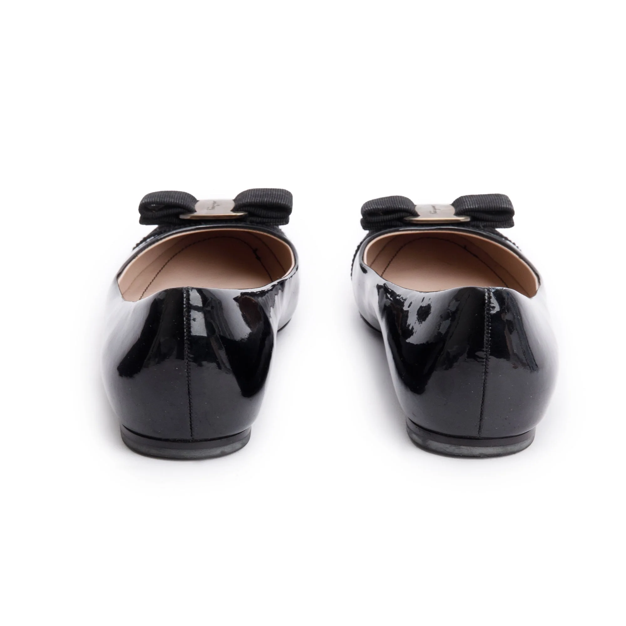 Salvatore Ferragamo Black Patent Leather Vara Bow Ballet Flats, Size 7.5 - Image 5