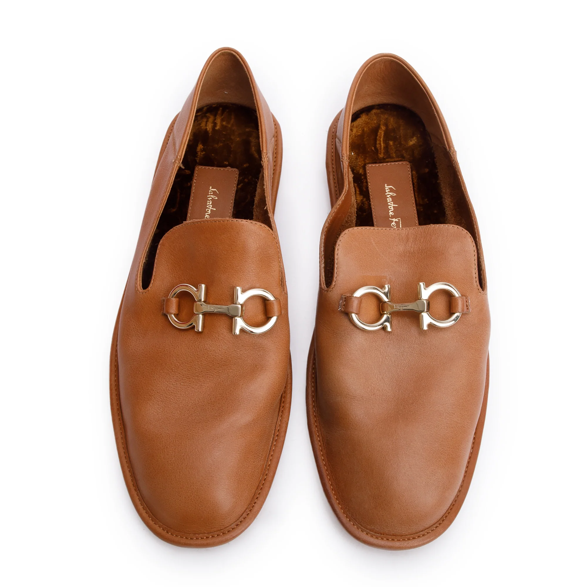 Salvatore Ferragamo Brown Leather Gancini Logo Accent Loafers, Size 36.5 w/ Box - Image 3